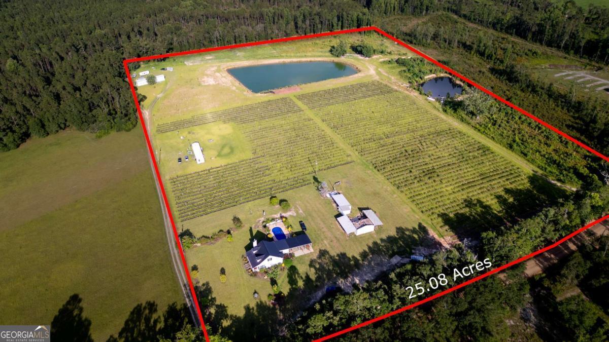 Welcome to your private retreat nestled on 25 beautiful acres! This rare and versatile property features a 3-bedroom, 2-bathroom main home with a sparkling in-ground pool-perfect for relaxing or entertaining. In addition to the main residence, the property includes two manufactured homes, each currently generating rental income, making this an ideal setup for investors or multigenerational living. Agricultural enthusiasts will appreciate the 7-8 acre blueberry farm, fully irrigated and supported by a commercial-grade well, providing plenty of water for crops and future expansion. There's also a 1-acre pond and irrigation pit, adding to the property's appeal. A large shop provides ample space for equipment, storage, or a hobby workspace. Whether you're looking to farm, invest, or simply enjoy the peace and privacy of country living, this property offers the perfect blend of residential comfort and agricultural opportunity.