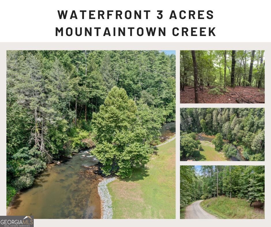 Almost 3 acres! Watch the drone video: 201 feet of Mountaintown Creek (like a river) Frontage + Mountain Views! 2.96 acre lot + additional 0.95 acre available next door for almost 4 acres on this DNR trout stocked stream! Land is flat at top and bottom so you'll need to add a path or a staircase to enjoy the waterfront. Great firepit area at the bolttom for fishing and living your best life immersed in peaceful nature. Public water, High Speed internet, Cable Tv, all available at this lot. Come build your lovely Mountain View and Waterfront home. Community does allow for Short term rentals, close to town, enjoy nature and resort amenities which include 5 riverfront parks which offer tent camping as well as RV hookups for your traveling guests, Dog runs, a fishing pond, the meandering Coosawattee River perfect for fishing, kayaking and tubing, an events center with long range views. There are 3 pools, two outdoor and one indoor heated and open year-round located in the Recreation Center along with an arcade and fitness room. At the Rec Center you can also play 18 holes of mini-golf, pickleball & tennis courts.