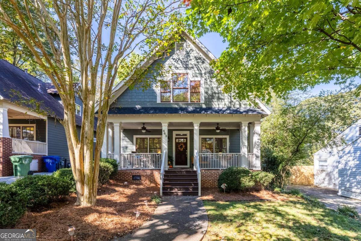 Newer construction craftsman only 4 blocks to EAV! Welcome to the BEST street in East Atlanta, a quiet dead-end with little through traffic, but close enough to the Village to walk to your favorite coffee shops, restaurants, and shops. A welcoming front porch with porch swing overlooks a verdant streetscape. The bright & cheery interior boasts beautiful architectural features including transom windows above doorways, wide baseboards and window casings, classic enamel faucets, and oak flooring on both levels. This house has great flow- a spacious living room with fireplace opens to the dedicated dining room, which continues to the well-appointed kitchen with white cabinets, stainless steel appliances, pantry, and granite countertops. French doors off the kitchen open to a large deck and fenced-in backyard, perfect for entertaining, pets, or gardening. On the main, two roomy bedrooms receive abundant natural light. Upstairs, two additional bedrooms with vaulted ceilings offer serene views of pecan and oak trees. Current homeowners have installed custom wallpaper, painted the exterior, replaced the roof with architectural shingles, updated the water heater & upstairs HVAC, and replaced the microwave, range, and dishwasher. Zoned for highly-coveted Burgess Peterson Elementary in the Maynard Jackson Cluster.