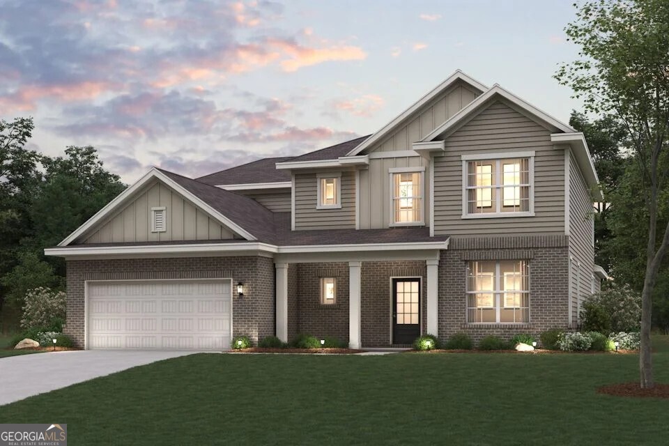Experience Elevated Living with the Hazel at Ellorie Estates The stunning two-story Hazel floor plan embodies refined elegance and thoughtful design, offering the perfect blend of functionality and luxury. A welcoming front porch invites you into a grand open-concept main level, where soaring ceilings in the two-story great room create a dramatic focal point filled with natural light. The charming dining room flows seamlessly onto the patio-ideal for indoor-outdoor entertaining-while the chef-inspired kitchen features a generous center island, sleek cabinetry, and a spacious walk-in pantry. Just off the kitchen, you'll find a convenient valet entry from the garage, a dedicated laundry room. A thoughtfully designed guest suite on the main floor ensures comfort and convenience for visiting family and friends. The main-level primary suite is a serene retreat, showcasing a spa-like bath with dual vanities, a benched shower, and an expansive walk-in closet. Upstairs, the flexible layout continues with a central game room, ideal for media, play, or relaxation. Two secondary bedrooms each enjoy private en-suite baths and walk-in closets, while two additional bedrooms-also with walk-in closets-share a well-designed Jack-and-Jill bath. From everyday living to special occasions, the Hazel offers space, sophistication, and style at every turn.
