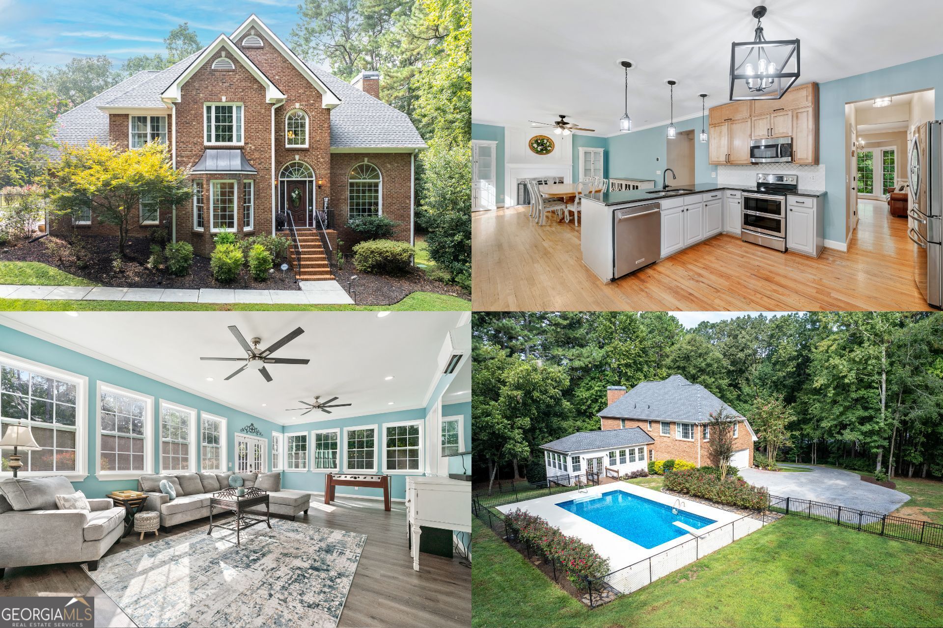 Welcome to this stunning all-brick 4,000 sq. ft. estate, gracefully perched on a rare 1.7-acre elevated lot in the highly desirable Saddlebrook subdivision. One of only three homes set back from the access road, this residence offers unparalleled privacy while being completely move-in ready. From the moment you arrive, a long driveway framed by mature oaks, a Japanese maple, and ornamental trees sets the tone for the serene retreat that awaits. Timed outdoor lighting enhances the beauty both day and night, creating an enchanting ambiance around the property. Inside, soaring ceilings and oversized windows flood the home with natural light, perfectly complementing the solid wood floors, high-end finishes, and thoughtfully designed spaces. The chef's kitchen and inviting family room are ideal for gathering, while the formal dining room and expansive seating areas provide flexibility for entertaining. With five bedrooms, three and a half baths, and a versatile bonus room, there's space for every lifestyle. The luxurious primary suite is a true sanctuary, featuring two walk-in closets, a cozy sitting area, and a spa-inspired ensuite bath. Downstairs, the finished daylight basement opens endless possibilities with its own private entrance, full kitchen, theatre-ready main area, large bedroom, bonus room, handicap-accessible bath, and walk-in pantry, perfect for multi-generational living, guests, or rental opportunities. Outdoor living shines with a climate-controlled all-seasons room overlooking the sparkling 18x36' inground pool, diving board, expansive deck, and fully fenced backyard with dog run. Entertain, relax, and create memories in your own private oasis. Practicality meets peace of mind with a new architectural roof (less than 1 year old), dual-fuel HVAC systems, sprinkler system, insulated 2.5-car garage, and a security system. All this, just minutes from I-75, outlet shopping, Calhoun recreation center, and charming downtown. This rare property combines elegance, comfort, and convenience-offering a lifestyle that's as functional as it is beautiful. Every detail has been thoughtfully curated to inspire relaxation, celebration, and effortless living. This isn't just a home, It's the lifestyle you've always dreamed of. Schedule your private tour today!