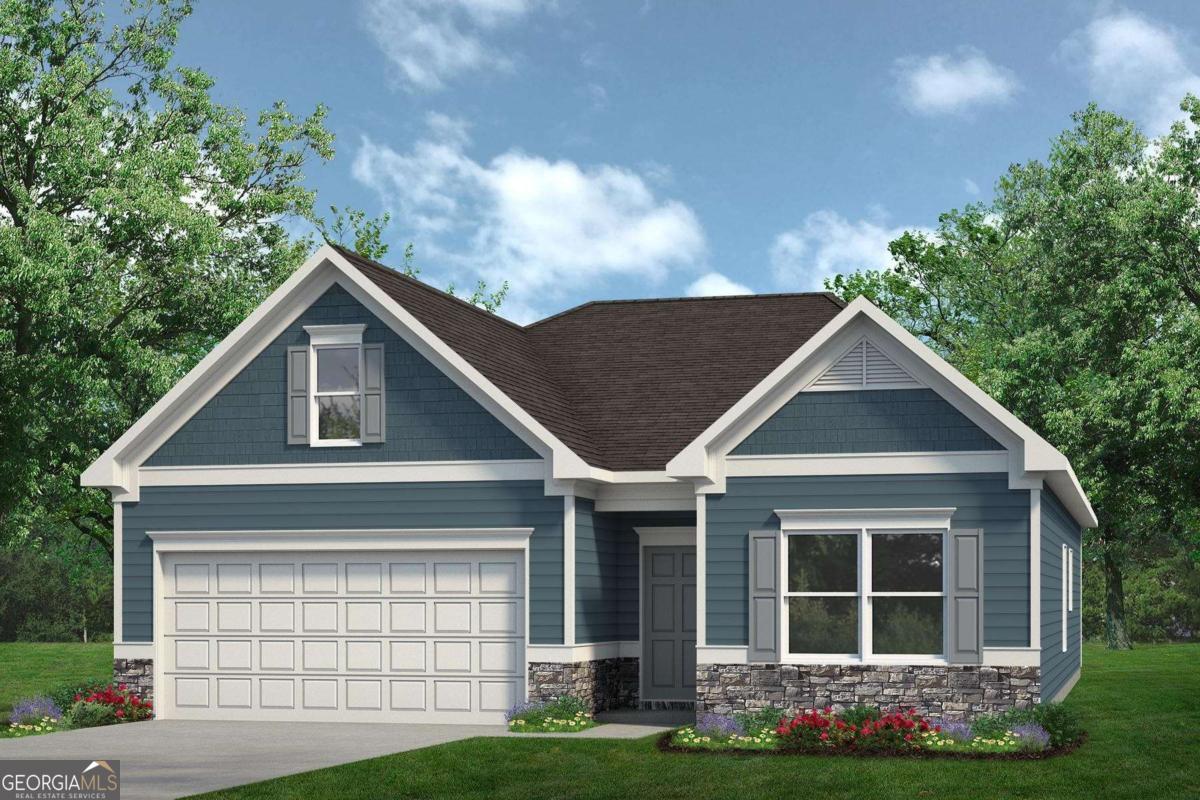 Move in Ready January 2026! The Bradley plan by Smith Douglas Homes in the community, Maddox Station. Welcome to this stunning ranch plan! Upon entering the home, you're greeted by a spacious foyer that opens to the main living areas. The luxury vinyl plank (LVP) flooring seamlessly flows throughout, adding warmth and character to the space. In the kitchen, enjoy excellent sightlines to both the Family Room and the covered patio, which overlooks the beautiful backyard. The updated cabinetry and sleek granite countertops create an elegant atmosphere, complemented by the kitchen island, which features stylish pendant lighting above. The Owner's Suite is sure to impress, with its double vanities and a separate garden tub and tiled shower for ultimate relaxation and convenience. Photos representative of plan not of actual home. Our decorated Model Home and Sales Center is now open daily Mon, Tues, Thurs, Fri, Sat (10am-6pm); Wednesday (1pm-6pm); Sunday (1pm-6pm). Come visit us today!