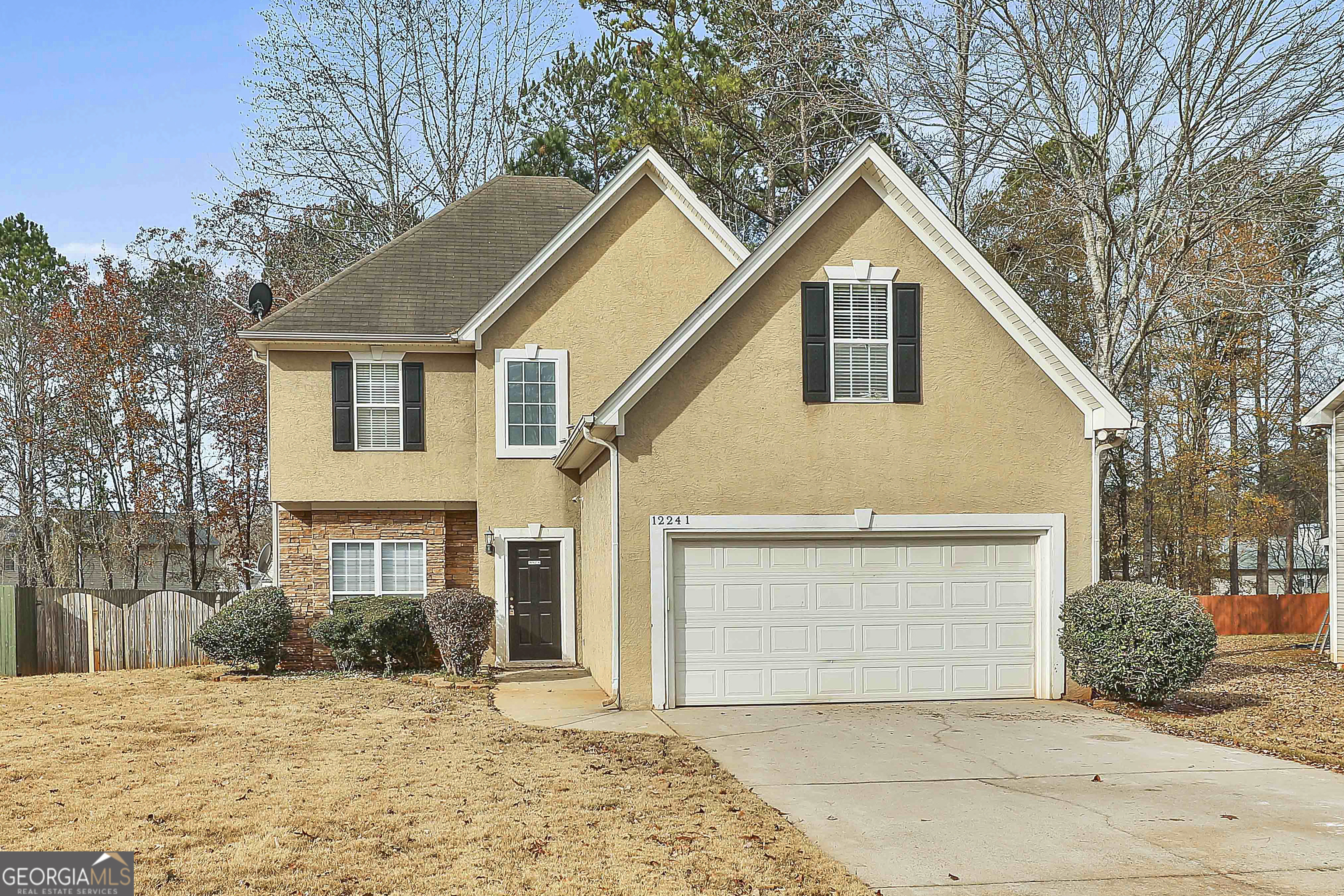 Fantastic price for this 4 bedrooms (or 3 + large bonus) 2 & 1/2 baths - fenced backyard. Very nice community with pool & clubhouse (included in rent) & located on a quiet cul-de-sac street. Home has a carpeted family room with gas starter fireplace, eat-in kitchen with refrigerator, range & dishwasher + a formal DR for your holiday get togethers (or use it for an office space) Upstairs has 4 good sized bedrooms including the master with a spacious walk-in closet & bath with dual vanities, a soaking tub & separate shower. New carpet upstairs & fresh paint throughout - this house will make a wonderful home!