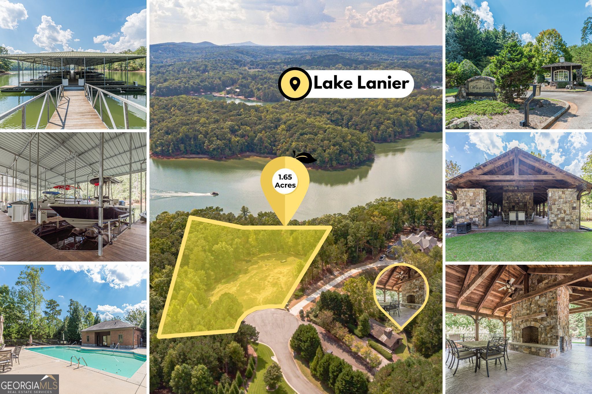 Welcome to 6029 Watermark Cove, a prime 1.65-acre lot offering 711 feet of deep-water frontage on Lake Lanier, ideal for building your dream home. Located in an exclusive, gated community of just 18 estate-sized lots, this property provides privacy, luxury, and unmatched lake access. The cleared build site is perfect for a large ranch-style home with a basement or slab foundation, with minimal grading required. Enjoy stunning westerly sunset views over the uninhabited Nix Island, adding to the tranquil setting. The property comes with a deeded boat slip and boat lift at the community marina, making it effortless to enjoy lake life to the fullest. Community amenities include a pool, spa, pavilion with a fireplace, and BBQ grill for your enjoyment. Underground utilities are in place, with all services available except sewer, allowing you to build at your convenience with any licensed Georgia builder. This property combines the best of lakeside living with close proximity to local attractions. You're just minutes from the Athens Boat Club, nearby parks, boat ramps, shopping, and the North Georgia Outlet Mall. With the adjoining Corps of Engineers land, the property feels even more expansive, making it closer to 2.5 acres in size. Nestled in a peaceful cul-de-sac with 145 feet of road frontage, this rare opportunity offers the perfect blend of privacy and accessibility. Whether you're looking for a serene retreat or a base for water-based adventures, 6029 Watermark Cove is an exceptional lot ready for your vision. Disclaimer: All information deemed reliable but not guaranteed and should be independently verified. Photos & lot lines may be virtually staged to assist buyers in visualizing the property's potential. Contact the listing agent for more information or to schedule a private showing