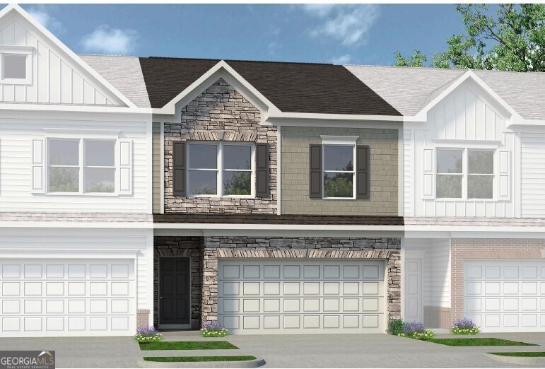 Move in Ready! The Ellison II floorplan in Smith Douglas Homes Franklin Manor community. This popular and thoughtfully designed townhome is perfectly positioned for both privacy and natural light and offers exceptional comfort and designer upgrades throughout. The spacious open-concept layout begins with a stylish kitchen featuring upgraded cabinetry, stainless appliances, granite countertops and a large center island with pendant lighting-ideal for seating four and perfect for everyday living and entertaining. The kitchen oflows seamlessly into the bright and airy family room, enhanced by large windows and a modern linear fireplace. Throughout the the fmain floor, luxury vinyl plank flooring provides both durability and style, while the deck offers a relaxing spot for outdoor get-togethers. Upstairs, retreat to the luxurious primary suite, complete with a spacious walk-in closet and a spa like bath featuring a tiled shower and double vanity. A convenient laundry room and two additional bedrooms provide functional space for guests, family or home office. Both stories have 9ft ceiling heights. Lawn maintenance is included in your HOA! Primary photo of home, secondary photos representative of plan not of actual home being built. Seller incentive with use of preferred lender. Fantastic opportunity to make this home yours!