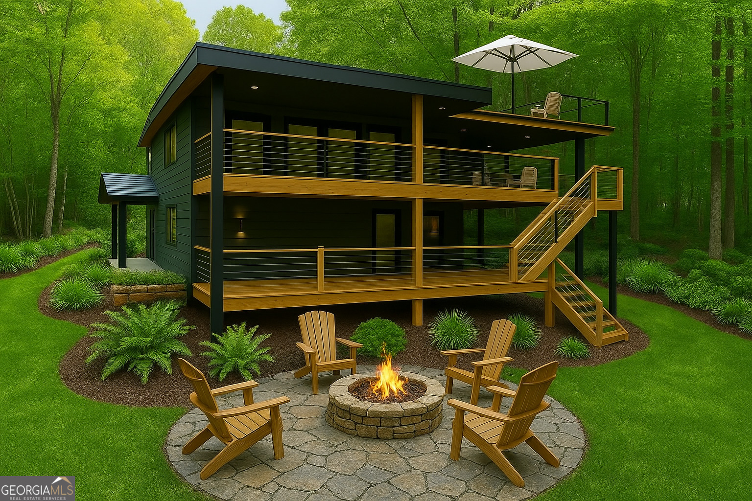 TO-BE-BUILT AT PRE-TARIFF PRICING!! (Lock in the interest rate now OR wait until the home is completed, your choice based on where you think interest rates are heading!) Immerse yourself in mountain community living in this stunning to-be-built 3 bedroom, 2 1/2 bathroom, luxury modern mountain home with rooftop deck. This home is perfectly placed on a private 2.003-acre wooded lot in beautiful Mountain Creek Estates. Close to both US Forest Land and the serene Stekoa River, this peaceful community offers serene natural beauty without the constraints of an HOA. This home was designed for comfort, style, and connection to nature; it blends timeless craftsmanship with modern luxury across THREE expansive levels. Highlights include: Gourmet Kitchen (with premium granite countertops, rich hardwood cabinetry, and high-end stainless steel appliances - built to impress and ready to entertain), Spacious Great Room (with soaring 16' ceilings, a cozy fireplace, and a wall of windows that flood the home with natural light and panoramic woodland views), Elegant Finishes throughout (including luxury vinyl plank flooring for durability and style, and porcelain tile in all wet areas for a sleek, modern look), Expansive Outdoor Living (two oversized decks - a 325 sq ft deck on the roof for maximum views and privacy, and an oversized main level covered deck wrapping around two sides of the home for al fresco dining, peaceful morning coffee, or sunset gatherings under the trees), and Unmatched Privacy (with 2.003 acres of wooded tranquility, offering the perfect blend of seclusion and convenience). The builder is even providing the firepit; you provide the family! Just 5 miles from quaint downtown Clayton, you'll enjoy easy access to shopping, dining, hiking, wineries, golfing, and whitewater rafting, all while benefiting from the peaceful vibe of this lovely mountain community. Mountain Creek Estates has well-maintained county-paved streets, underground electricity, and water sourced from a community well. *Talk with the builder about adding a lower-level deck and/or carport if interested.