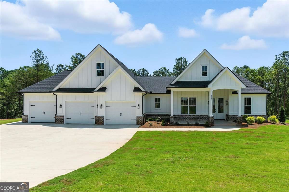 Welcome to the stunning Carrington floor plan, a spacious ranch home nestled on a 1.09-acre lot in the desirable Hawks Crest community. This open-concept design features 3 generously-sized bedrooms and 2 full bathrooms, providing both comfort and functionality. The heart of the home boasts a beautiful great room with a cozy fireplace, perfect for relaxing or entertaining. The chef-inspired kitchen is a true showstopper, featuring elegant quartz countertops, a matching quartz backsplash, a sleek vent hood, and upgraded lighting. A spacious butler's pantry with built-in ice maker adds both style and convenience. LVP flooring runs throughout the entire home, offering a seamless and stylish look with durability for everyday living. The master suite is a true retreat, complete with a huge walk-in closet and an en suite master bathroom featuring a luxurious tile shower and separate soaking tub for a spa-like experience. Enjoy outdoor living on the covered patio, ideal for unwinding while taking in the peaceful surroundings. Additional highlights include a 3-car garage, offering ample space for vehicles, storage, or a workshop. With ample space, thoughtful design, and high-end finishes throughout, this home is the perfect blend of modern living and country charm. sk about our $5,000 CLOSING COST INCENTIVE when you use our preferred lender, Matt Garcia w/ Supreme Lending. Don't miss your chance to make this beautiful home yours!