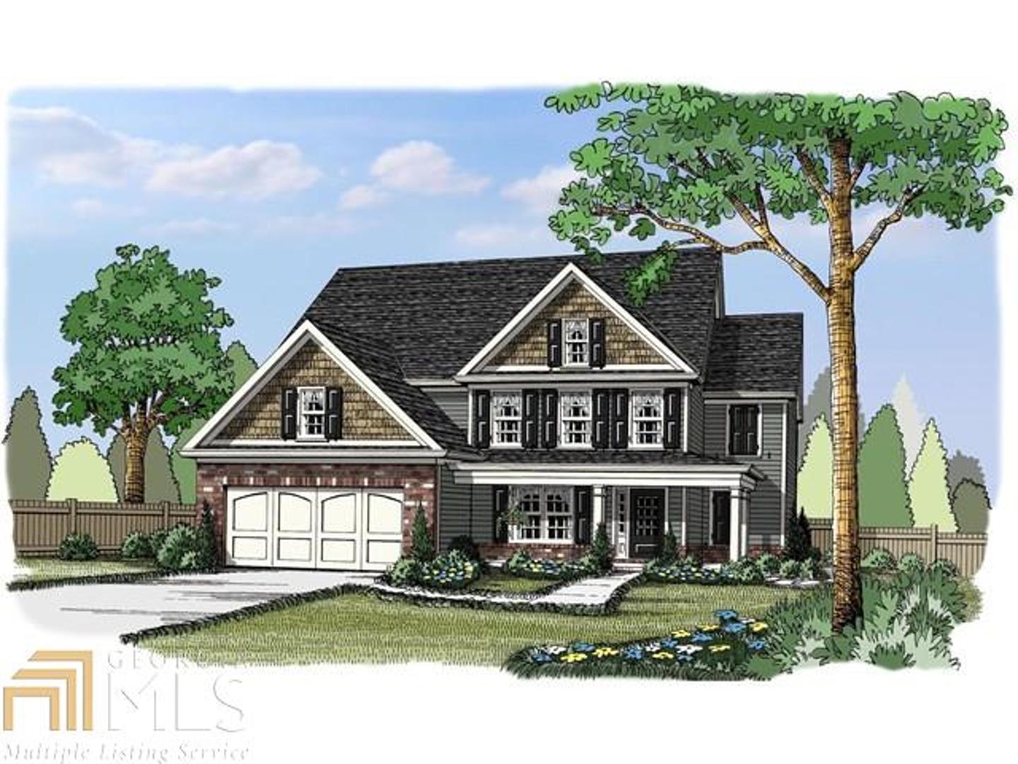 The McLean - This home features a 2-story fireside family room with hardwood floors and coffered ceiling, secondary bedroom and full bath, and dining room on the main floor. The spacious kitchen includes an island, granite countertops, and breakfast area that looks out to the covered porch. The master suite is upstairs and features trey ceilings, double vanity, garden tub, separate shower, and a massive walk-in closet. Also on the second floor are the laundry room, two additional bedrooms, and a full bath.