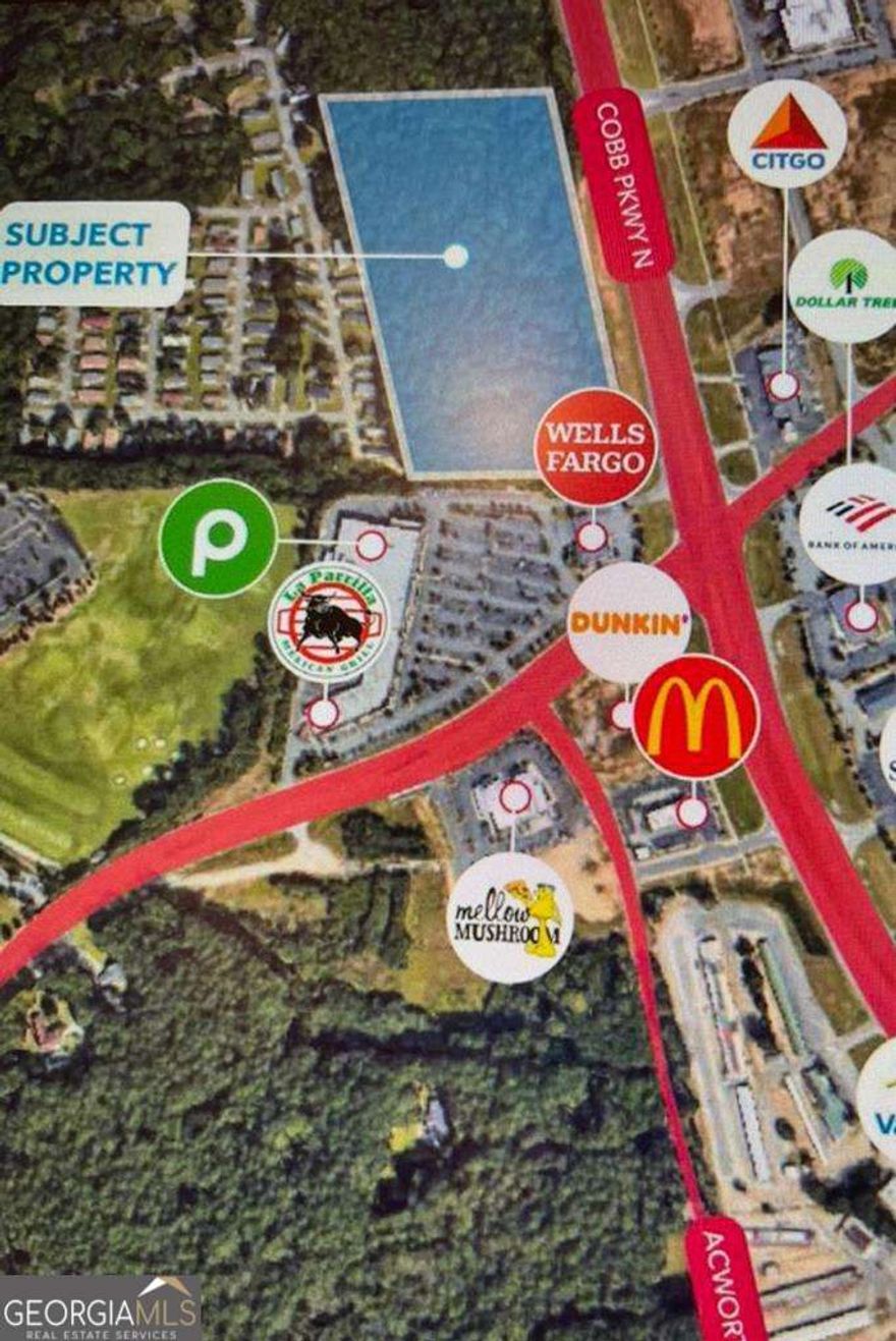 11.07 Acre site on North Cobb Pkwy at Cedarcrest Road. 1000' of linear frontage along Highway 41/N Cobb Pkwy NW. Across from Wellstar Hospital and adjacent to Publix at The Shops at Governors Corner.  Average daily traffic count 33,000.