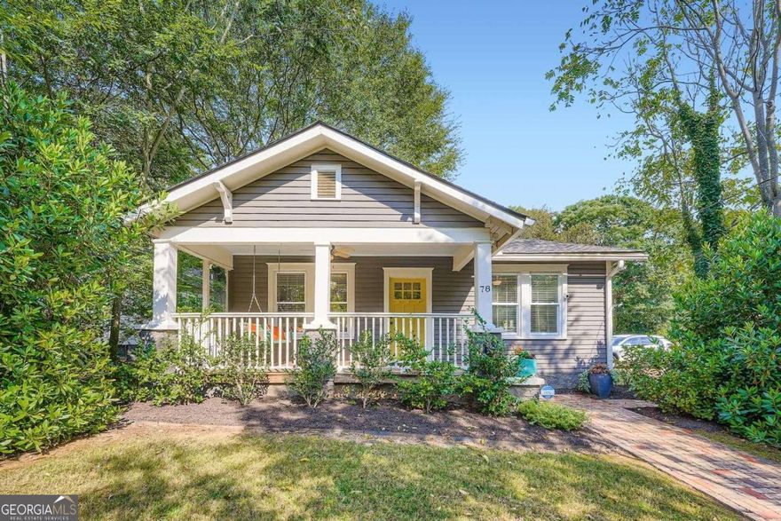This classic Edgewood bungalow will check all of your boxes: Location, move in ready, open concept, great backyard, loads of natural light, hardwood floors throughout, high ceilings and original finishes. Three generously sized bedrooms and two recently updated bathrooms. The primary suite has vaulted ceilings, custom closets and french doors leading out to the back patio. The front bedroom is ideal for a home office and is outfitted with builtin bookshelves and generous storage. The kitchen has butcher block countertops, a gas range, breakfast bar, and is excellent for entertaining. Much attention and thought has been put into the front and backyard. New pavers and pathways and a redesigned patio deck off the back of the house. The current owner has used her green thumb to create a lush garden oasis. Other updates include and a new roof, fresh paint, new light fixtures and window treatments .There is private gated parking off the back of the house and a large shed for all your weekend projects. If you want walkability, look no further. 78 Whitefoord is steps from El Tesoro, the Trolly line/Beltline and Coan Park. Easy access I-20 and all major highways, Edgewood shopping district, etc.