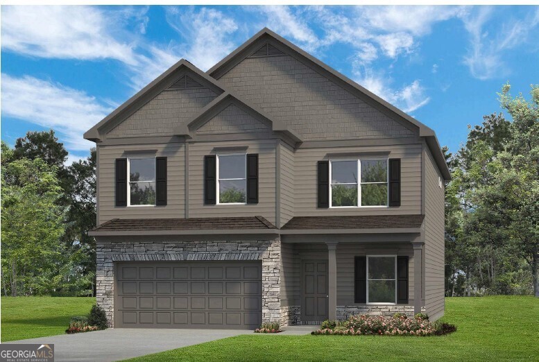 Move in Ready January! The Harrington in Allen Manor built by Smith Douglas Homes. Our popular Harrington floorplan with an unfinished BASEMENT and on a wooded homesite!! This home offers upgrades throughout, making the home feel welcoming and cozy. The well-appointed kitchen includes 42" upgraded cabinetry offering plenty of storage and beautiful white quartz countertops that pairs perfectly with a marble tile backsplash. Enjoy serving at a large island that overlooks the adjacent family room in an open concept design. Gather around the linear fireplace with friends or take the entertainment out to the deck while enjoying evening views. Upstairs you will find an oversized primary suite with a tray ceiling, three additional bedrooms, a laundry room and a shared hall bath. The basement offers endless possibilities to suite your lifestyle. This home is an entertainer's dream and ready for you to make your own. Pictures representative of plan not of actual home. Both stories have Smith Douglas Homes signature 9ft ceiling heights. Seller incentives with use of preferred lender.