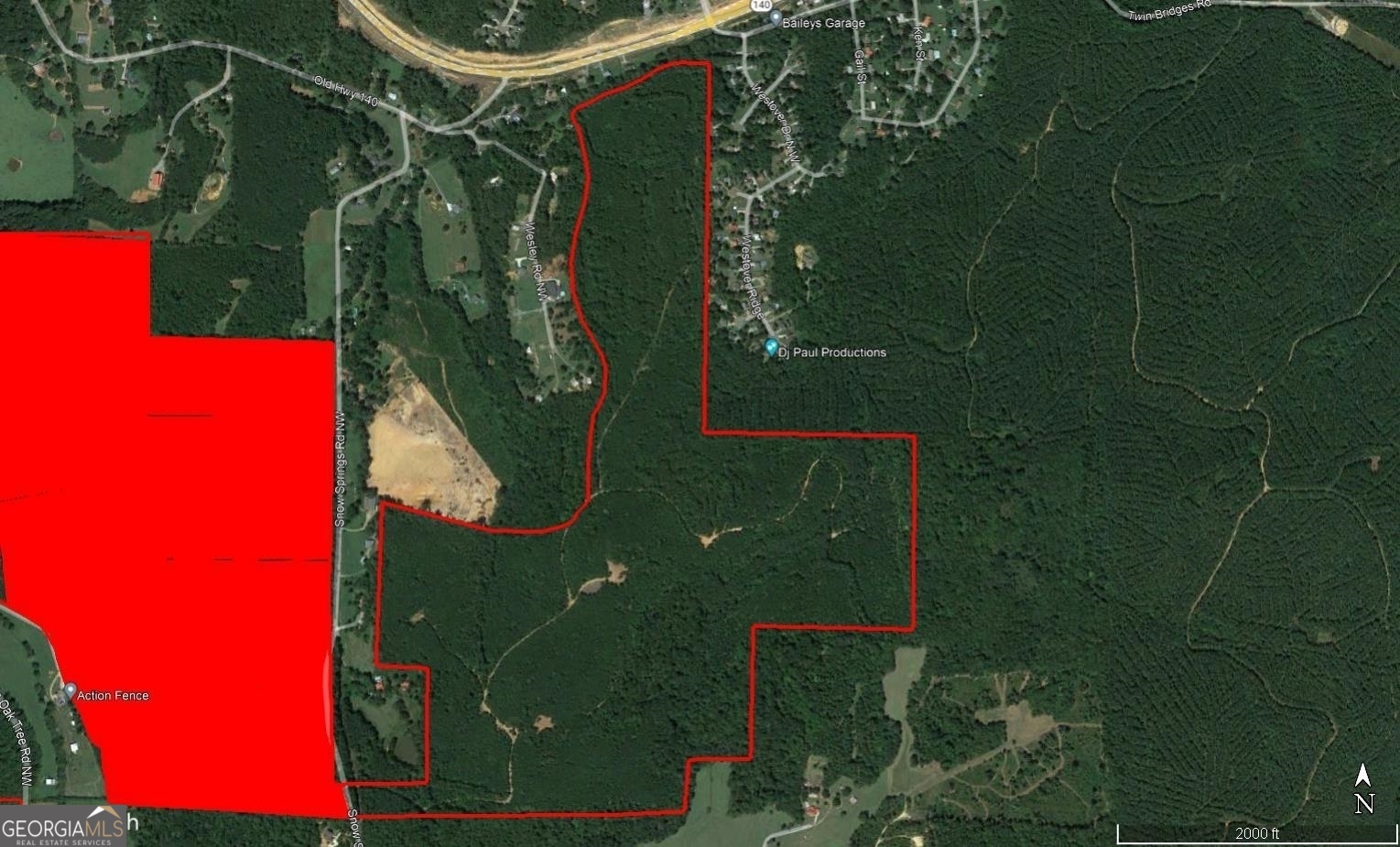 4.5 miles west of I-75 Exit 306 (Adairsville). The land is covered with mature pine and hardwood. The topography is gently rolling and with some selective tree removal could offer stunning 360 degree views. A good internal road system provides excellent access for viewing the tract.