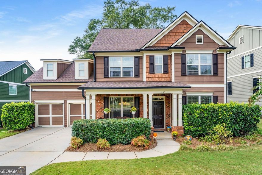 Welcome to this beautifully maintained Craftsman-style home located in a gated community just minutes from the vibrant Marietta Square. Offering 5 bedrooms and 3.5 bathrooms, this spacious residence seamlessly blends timeless style, modern updates, and functional design-perfect for today's lifestyle. Gleaming hardwood floors flow throughout the main level, leading to an open-concept living space that includes a generous family room, formal dining room, den/study, and a gourmet kitchen featuring granite countertops, updated cabinetry, and stainless-steel appliances-including a new refrigerator, microwave, and dishwasher (2024/2025). The redesigned laundry room enhances everyday convenience with a modern, efficient layout. Upstairs, you'll find newly installed hardwood flooring and carpeted stairs (2024), a large primary suite with en-suite bath, and three additional bedrooms-one with a private bath, ideal for guests or multigenerational living. The third level offers a versatile bonus suite with a fifth bedroom, perfect for a home office, media room, or private retreat. Step outside to a large, fenced backyard complete with a tranquil pond and a stunning mature hardwood tree offering shade and natural beauty. The custom covered porch provides a serene space to enjoy your morning coffee or unwind in the evenings. Additional upgrades include a new roof (2022), new interior paint, updated light fixtures, and thoughtful enhancements throughout. This home offers a rare combination of privacy, elegance, and convenience in a prime location close to shopping, dining, and cultural attractions.