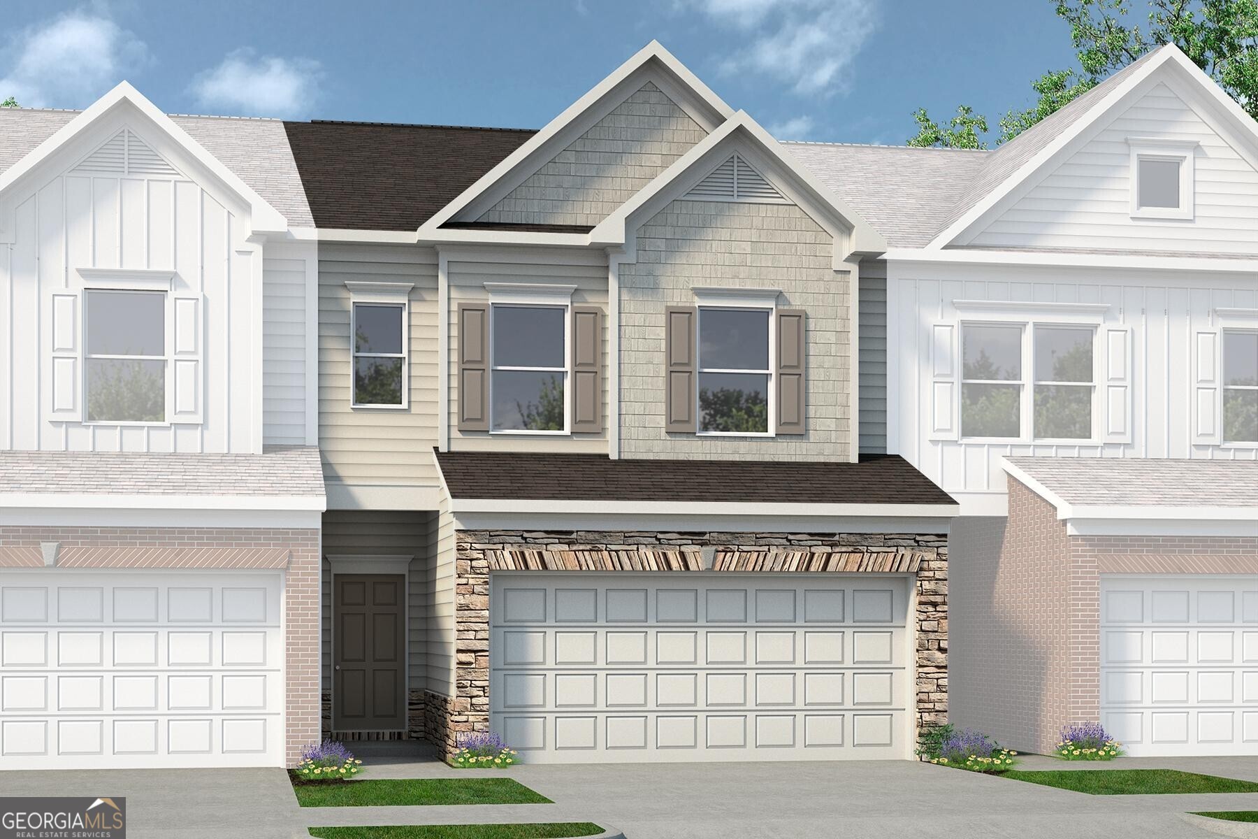 Move in Ready December! The Maddux II plan, located in Smith Douglas Homes Sanders Park community. This 3BR/2.5BA townhome with a two-car garage features an open concept floorplan with a living-kitchen-dining combination. Entry foyer with convenient coat closet ideal for greeting guests. A linear fireplace is the focal point of the room of the family room and black interior finishes add a modern flair. The kitchen has upgraded cabinets with 42: upper for additional storage, a tile backsplash, pantry, granite counters, and LVP flooring throughout the living areas on the main floor and in the primary bath, hall bath and laundry. An open iron rail stairway on the first leads to the second floor, where you will find the owners suite with a substantial closet, and a large tile shower. Two bedrooms, a shared hall bath and a convenient laundry room finish out this floor. Nine ft ceiling heights on both levels. Planned neighborhood pool and the lawn maintenance included in your HOA fees leaves you more time to do the things you love! Photos are representative of plan not of actual home being built. Seller incentives with the use of preferred lender.