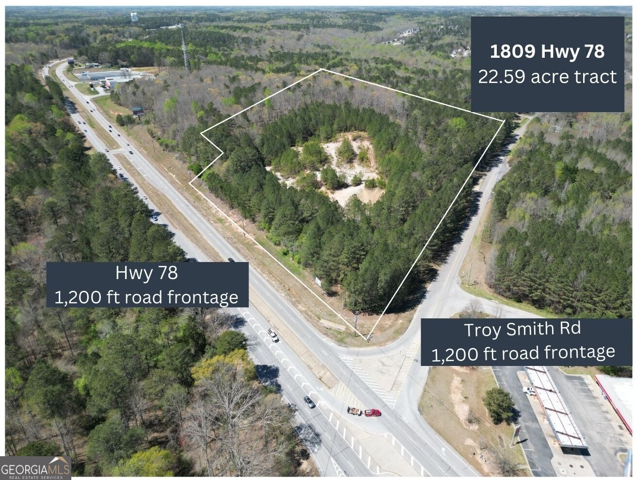 Georgia Premier Real Estate Advisors is pleased to offer for sale this 22.59 of prime development land at the corner of Highway 78 and Troy Smith Road. With over 24,000 vehicles per day past the site this is an excellent opportunity for a commercial developer or even a buy and hold investment. The property is already zoned B2 in Walton County offering a wide variety of entitled commercial uses. Incredible road frontage - approximately 1,200 feet of frontage on Hwy 78 and 1,200 feet of frontage on Troy Smith Road. Seller is willing to subdivide. Call Matthew for more details.