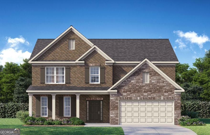 Butner Estates community is ready to welcome you to your new South Fulton, GA home at 3830 Kastler Drive! This Lynnbrook floorplan is a beautifully designed 4 bedroom, 3 bathroom, and 2-car  garage home with an open concept layout in 3,045 square feet.  Walk off of the front porch into the welcoming foyer. A coffered ceiling dining room sits immediately to the left. As you continue into the home, you walk into the main living open concept living area. The family room is the perfect place to relax with family and friends in front of the cozy center fireplace. The family room is open to the kitchen and breakfast nook, with doors leading out to the covered back porch. The updated kitchen boasts white cabinets, a butlers pantry, mosaic-style backsplash, quartz countertops, and stainless-steel appliances. A bedroom and bathroom on the main level is the perfect space for a guest room or study.  On the second level, 2 additional rooms, with walk-in closets, and a dual vanity bathroom make up one side. On the other side of the second level sits the primary suite. The spacious primary suite offers homeowners the chance to rest and relax with the dual quartz vanity, separate tub and tiled shower, and large walk-in closet. The laundry room sits right outside of the primary suite for easy access. The expansive bonus room with a closet, that can be used as a media room or living space, rounds out the second level. Schedule your tour of 3830 Kastler Drive with our agents at Butner Estates to make South Fulton, GA your home!
