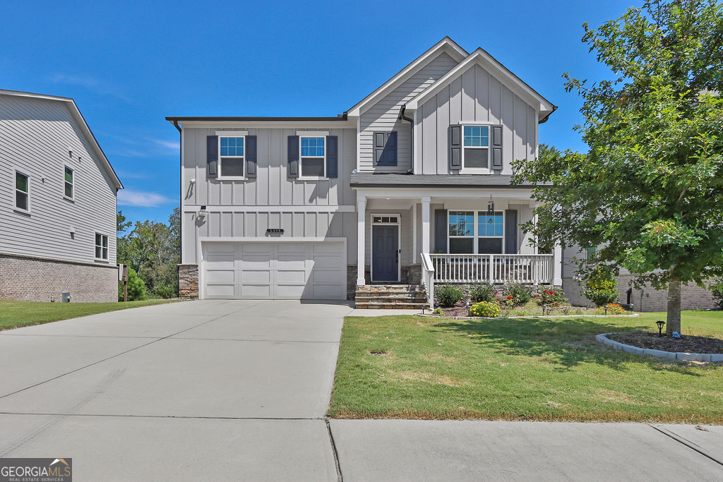 Welcome to this beautifully maintained 4-bedroom, 2.5-bath home, built in 2021 and thoughtfully designed with modern finishes and timeless charm. From the quaint front porch to the spacious backyard, every detail has been crafted for comfort and style. Step inside to an open-concept layout that seamlessly connects the family room to the eat-in kitchen-ideal for entertaining and everyday living. The kitchen features granite countertops, stainless steel appliances, a farmhouse sink, walk-in pantry, and stylish fixtures that add a touch of elegance. Upstairs, retreat to the oversized primary suite complete with a luxurious on-suite bath featuring a double vanity, walk-in shower, and generous walk-in closet. Three additional bedrooms provide flexible space for family, guests, or home office needs. The full basement offers additional living potential, with a partially finished area perfect for a game room, home gym, or media space. A walkout leads to the back patio and fully fenced, flat backyard-ideal for relaxing, entertaining, or letting pets and kids play freely. With modern design, ample space, and thoughtful features throughout, this home is truly move-in ready and waiting for you to make it your own.