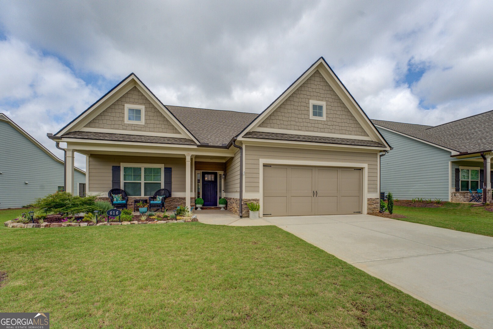 Charming & Immaculate Home in the Desirable Grand Haven 55+ Community! Don't miss this beautifully maintained Thompson plan located in the sought-after Grand Haven active adult community-where resort-style amenities and friendly neighbors await! This immaculate home features 2 spacious bedrooms, each with oversized closets, and 2 full bathrooms, offering both comfort and functionality. Enjoy a thoughtfully landscaped yard, a covered back porch perfect for morning coffee or evening relaxation, and a fenced backyard ideal for pets or privacy. Whether you're looking to downsize or enjoy low-maintenance living, this home is priced to sell and move-in ready. The Grand Haven community offers a wealth of amenities including a clubhouse, fitness center, swimming pool, tennis, walking trails, and more! Schedule your private showing today-this one won't last!
