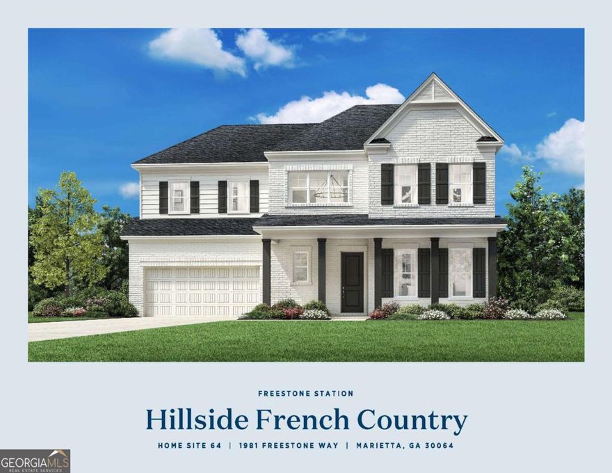 Toll Brothers at FREESTONE STATION..HILLSIDE PLAN UNDER CONSTRUCTION AND READY LATE FALL/EARLY WINTER 2025! Our most popular floorplan, the Hillside, is located in Freestone Station, a community of 100 homes with convenient access to shopping, dining, and top-rated Cobb County schools. The chef's kitchen features quartz countertops, KitchenAid appliances, and a large island, opening to a covered patio overlooking your large yard that comes complete with a 4 zone irrigation system. The great room and flex space offer a spacious, open layout beaming with possibilities- need an office or a space for your grand piano? This space has you covered! Upstairs welcomes you with a large loft as you head down the hallway to the bedrooms. The primary bath boasts a large shower and soaking tub. Upstairs laundry includes a sink and quick access from the large primary closet. The garage offers ample space with a car charging outlet. Amenities under construction include a pool, cabana, play area, and pocket park. Just minutes from Marietta Square, the Avenue of West Cobb, and the Battery, with easy access to the airport. Toll Brothers has been trusted since 1967 to offer the best in luxury home building. For 10 Years Toll Brothers has been ranked #1 Builder Worldwide on FORTUNE Magazine's "World's Most Admired Companies" list.