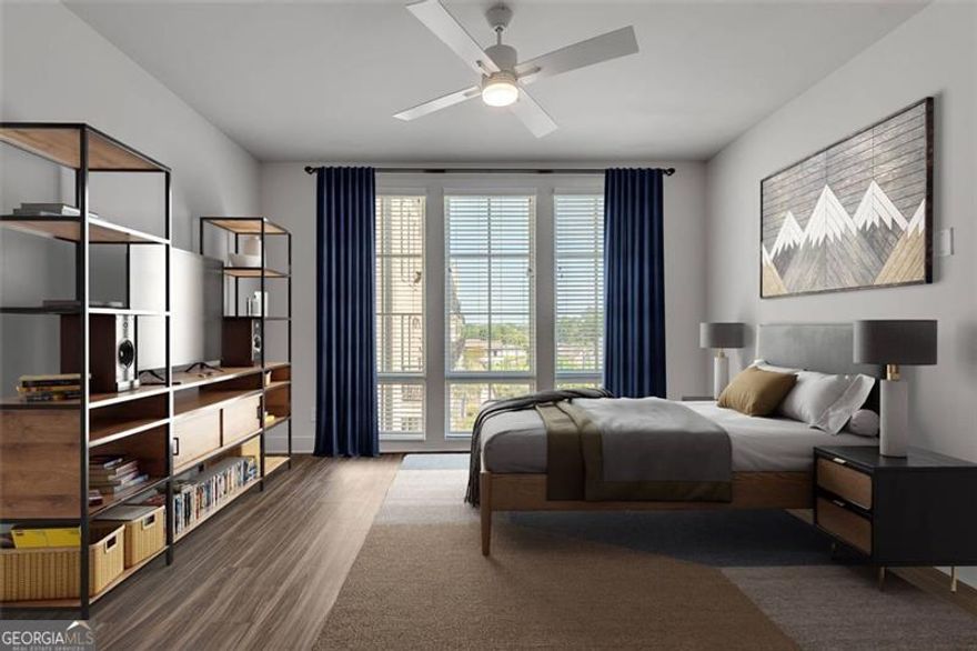 Welcome home! This open-concept design highlights a gourmet kitchen with quartz countertops and stainless steel appliances. The living room flows to a covered terrace, perfect for entertaining or relaxing. A first-floor flex space makes an ideal home office or workout room. Upstairs, the secondary bedroom features an ensuite bath and walk-in closet. The primary suite offers a sizable walk-in closet, luxurious bathroom, and a full wall of windows overlooking green spaces, tree top views, and  some of the community amenities, free from other buildings blocking your view. Past the amenities, you'll almost be able to one of the final Beltline connections just around the corner from your front door. Taking the car? For convenience and privacy, the private tandem two-car garage provides storage and extra space unique to certain homes in the community. Longreen combines modern design with a walkable lifestyle close to restaurants, breweries, and entertainment, placing you at the heart of West Midtown living. Come explore today.