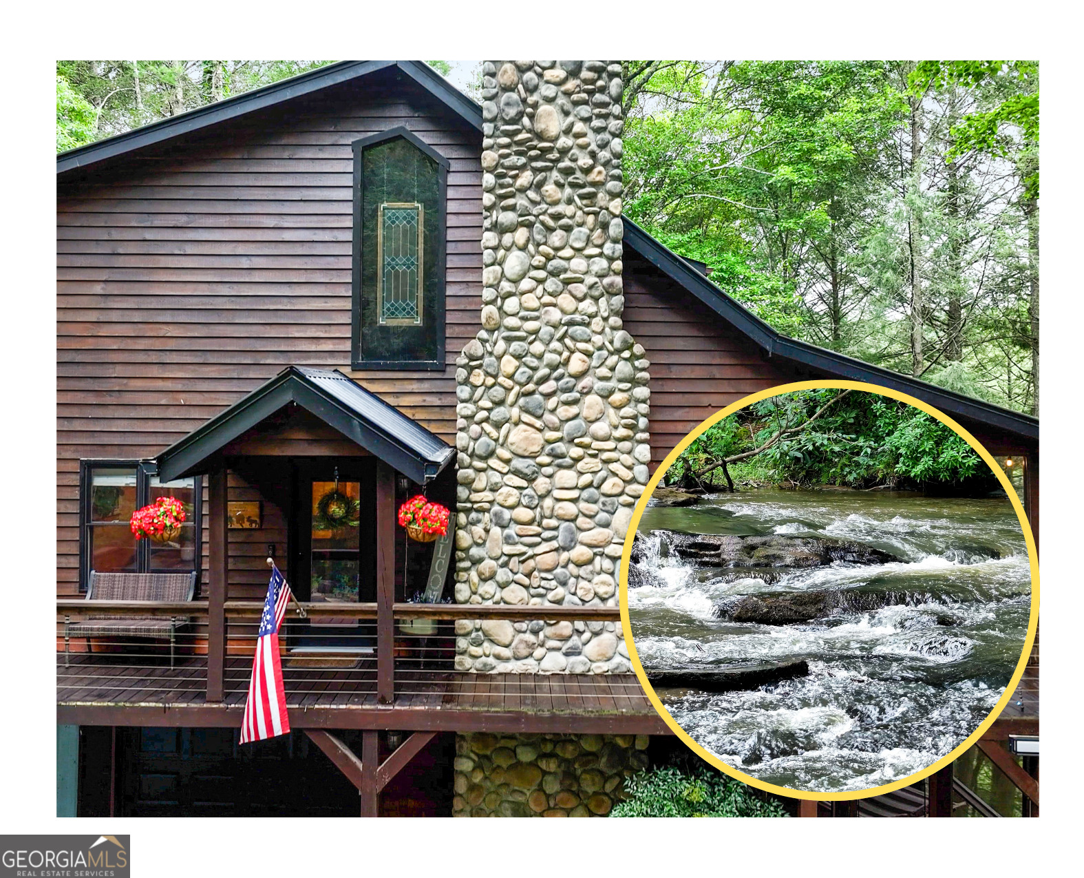 ***Go to YouTube and type: Riverfront Cabin on the Ellijay River Minutes to Blue Ridge*** and see a stunning video of your new RIVER cabin. This fully furnished 4 bedroom, 3 bath cabin (+ bonus room loft for an optional 5th bedroom/sleeping area) is perfect for your own private use, or for an investor looking to short term rent. The magic of this cozy riverside retreat lies in the sights and sounds of the Ellijay river, surrounded by beautiful hemlocks. You can both see and hear the river from the cabin. The river is 51 steps from your cabin's fire pit. In the summer, tie up multiple river tubes and splash around while creating memories with family & friends. Yes! The Ellijay River is stocked with Rainbow and Brown Trout! In cooler weather, grab a blanket and roast marshmallows by your outdoor fire pit. In any weather, simply sit in a rocking chair or hammock on either of your two expansive porches and immerse yourself in tranquility. Nothing beats dining al fresco with twinkling lights and the music of nature. Centrally located between the charming towns of Ellijay & Blue Ridge in the desirable & gated Goose Island Hideaway. This quiet and private neighborhood features serene paved roads. Let the deer, turkeys and of course - geese welcome you as you enter the friendly neighborhood. Many updates and renovations including: new hot tub, new whole house generator, and massive hardscaping improvements which are evident the minute you arrive in the oversized driveway. You even have a garage to park your side by side UTV & other toys. Or, you can use the garage space as an owner's storage, or any other creative idea you can dream of. Other updates include: new gas stove, vinyl plank flooring in all bedrooms, new shower remodel in upstairs bathroom, granite counter tops, sinks and faucets in all bathrooms, new shower doors and exterior sliding doors, etc. Be sure to see our complete list of upgrades, as the list goes on! Ask about up to $10K in lender incentives with our preferred lender.