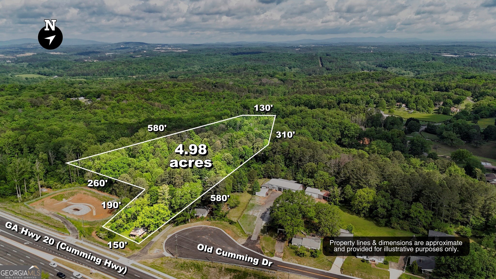 This is part of approximately 14 Acre assemblage of relatively level land with no topographical challenges. This property has direct access to Hwy 20. Commercial buildings and residential homes are on the property. Land sits high with excellent visibility on Hwy 20. Approx. 1500 ft of road frontage on Old Cumming Dr, Bishop Dr. and Hwy 20. Industrial grade cul-de-sac for property use capable of handling 18 wheeler trucks and trailers. Sewer is across the street at Forest Creek Subdivision. Traffic count of 22,400 is from 2022 which is before construction on Hwy 20 and just as Covid restrictions were lifted. The traffic count has grown exponentially and will continue to increase as Hwy 20 construction wraps up. Parcels included: 14N29A 013, 14N29A 012, 14N29A 011, 14N29A 008, 14N29A 008A, 14N29A 006 for total price of $6,393,000. Total price/amount: $6,393,000. *All measurements are approximate*