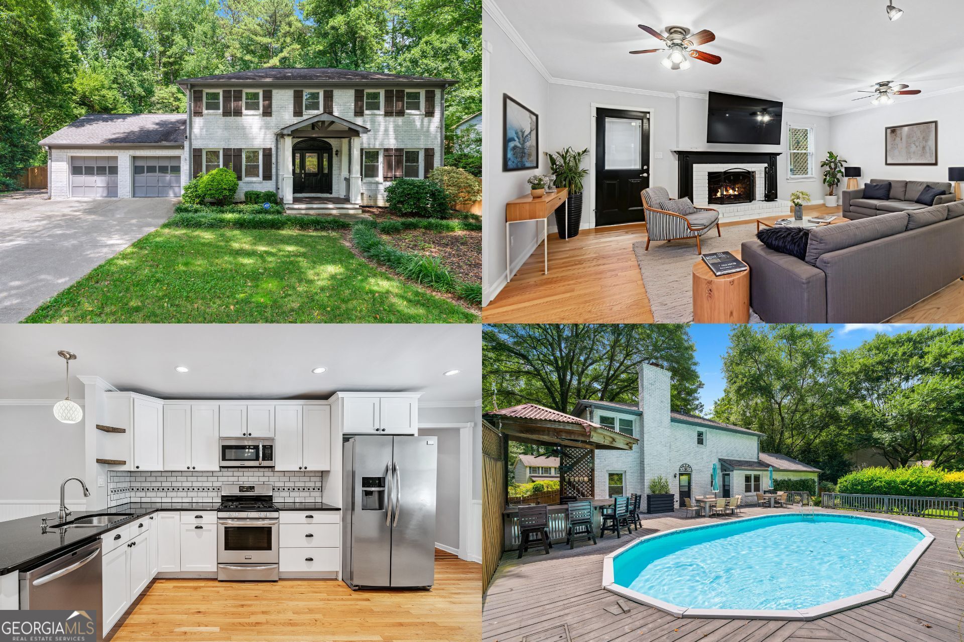 Your Dream Retreat Just Minutes from Marietta Square! Tucked away on a quiet street in the back of a charming subdivision, this beautifully updated home is where style meets serenity. From the moment you arrive, you'll be welcomed by the classic elegance of a freshly painted four-sided brick exterior and warm oak hardwood floors that run throughout the home. Inside, the spacious dining room invites unforgettable gatherings, while the bright eat-in chef's kitchen-with ample counter space, breakfast bar, and modern appliances- makes everyday living and entertaining effortless. Off the kitchen, you'll find a thoughtfully designed mudroom, powder room, laundry area, and convenient garage entry-perfect for busy routines. The cozy fireside family room opens to an expansive deck, outdoor bar, and cooking area, all overlooking a private in-ground pool-your own personal oasis for summer fun and quiet evenings under the stars. Upstairs, the oversized primary suite is a peaceful escape with dual closets, an open vanity, and private water closet. Three additional spacious bedrooms, a generous guest bath, and hallway storage complete the upper level. Outside, nature lovers will fall in love with the lush backyard-featuring a large fire pit, seating area, storage unit, and plenty of space for a vegetable or flower garden. Recent updates include a brand-new pool control panel and upstairs HVAC unit. Bonus: the TV in the living room and washer/dryer stay with the home! Don't miss this rare opportunity to enjoy peaceful living just moments from all the shops, dining, and events of vibrant Marietta Square!