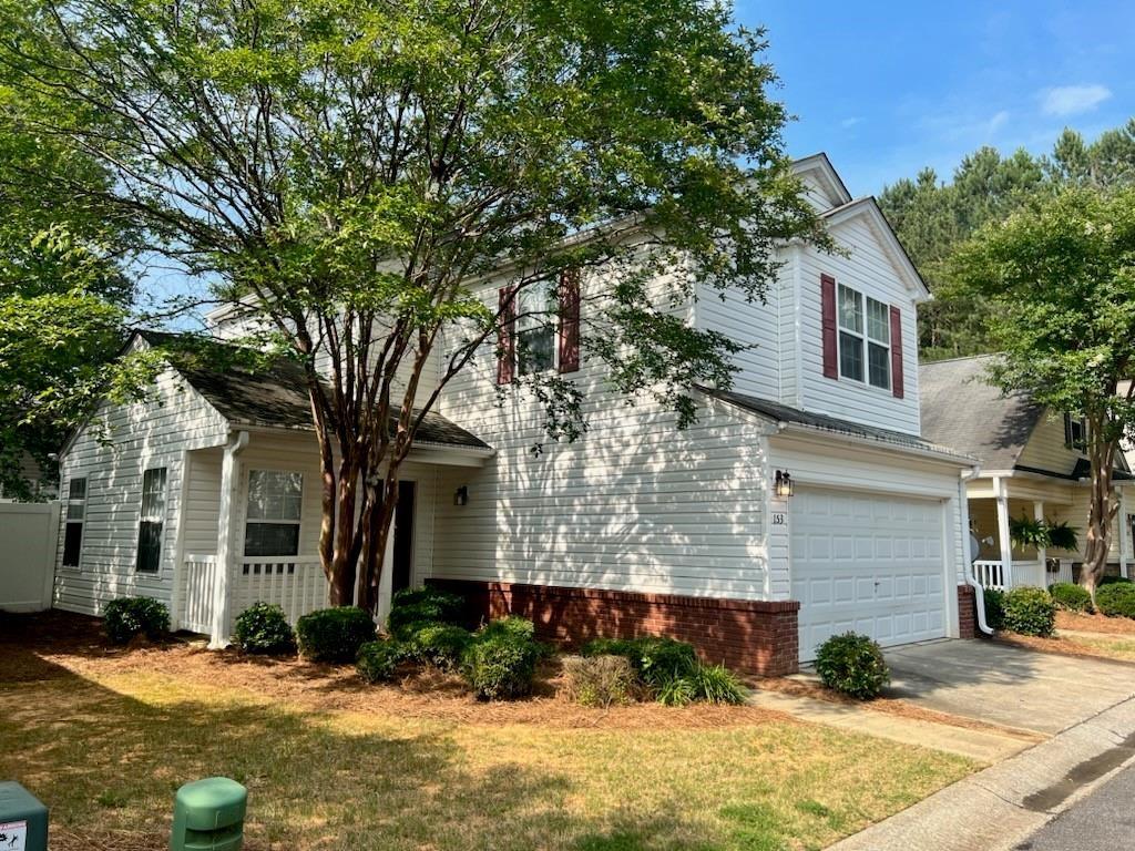 A covered entry gives access on the main level into an open floor plan with a living room, dining area with access to the patio and fenced in yard, to the kitchen with Oak cabinets, Formica counters, refrigerator, gas stove, dishwasher, range hood, panty, half bath and access to the 2-car front entry garage with auto-opener. The upper level features two spare bedrooms, full hall bath with tub/shower combination, master bedroom and master bath with tub/shower combination. Planking flooring - no carpets!! Tenant responsible to maintain landscaping inside the rear fenced area. HOA handles the other landscaping. Easy access to I-75, close to KSU and downtown Acworth with lots of shopping & dining. Small pet negotiable with non-refundable pet fee and monthly pet rent. No aggressive dog breeds.