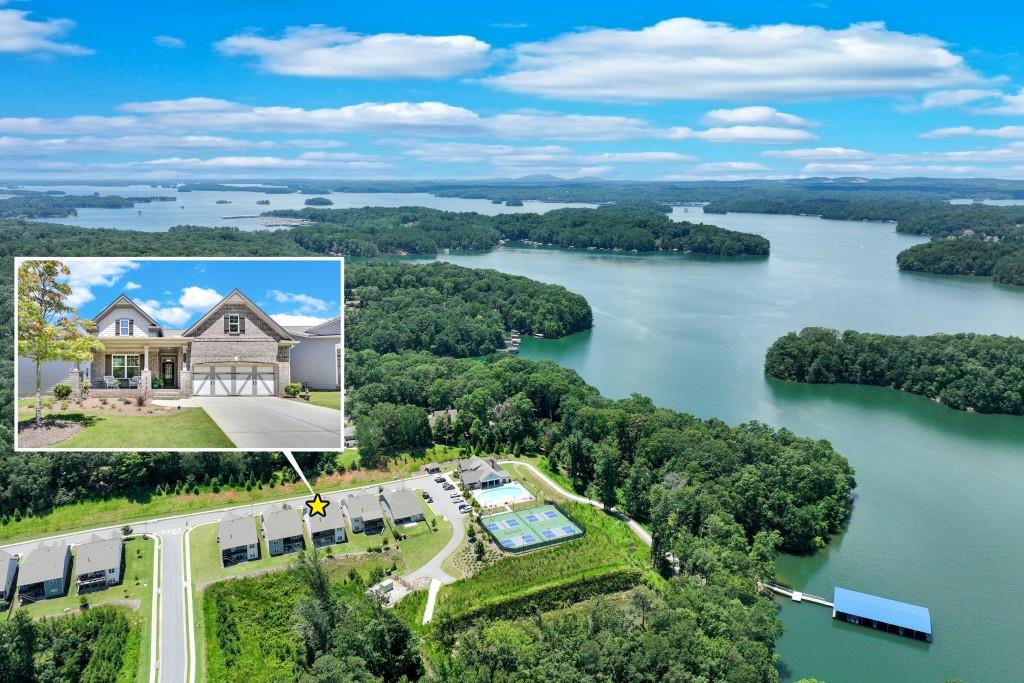 Maintenance-Free Living in the Gated 55+ Community of Stephens Point on Lake Lanier. Welcome to this beautifully upgraded 3-bedroom, 2-bath Brunswick floor plan with an unfinished basement, offering endless potential to customize and double your living space! This home is the 3rd one closest to the amenities: 14 Slip Community dock, clubhouse, Pool and Pickleball courts! Backing up to a peaceful wooded setting with seasonal lake views, this move-in ready home is filled with natural light, upscale finishes, and thoughtful details throughout. At the heart of the home is a gourmet kitchen featuring pristine white cabinetry, granite countertops, a stylish tile backsplash, a walk-in pantry, plenty of natural light from the wall of windows on the back, stainless steel appliances-including a 6-burner gas cooktop-and an impressive 9-foot granite island that's perfect for entertaining, prepping meals, or casual dining. The kitchen opens to the spacious great room with a tray ceiling and cozy gas fireplace with a Samsung Frame TV over the mantle that remains with the home-creating a warm, open-concept space ideal for everyday living and gatherings alike. The breakfast area opens to the screened porch, a perfect spot to sip your morning coffee and enjoy tranquil lake views through the trees. The Sellers have added an Underdeck system to the decking of the screened porch to keep the patio below dry and to prevent insects from entering. Off the main hallway, you'll find a separate formal dining room, perfect for hosting dinners or using as a flexible bonus space. Two additional bedrooms and a beautifully tiled guest bath provide comfort and privacy for guests. A charming beadboard-accented mudroom offers both character and practical storage. The primary suite is a true retreat, complete with a trey ceiling, a private sitting area, and spa-inspired bath featuring dual granite vanities, a huge tiled walk-in shower, and a generous walk-in closet. A smartly designed walk-through laundry room adds functionality and connects directly to the owner's suite for ultimate convenience. Additional upgrades include luxury vinyl plank flooring, crown molding, a full blinds package throughout, and exclusive builder extras offered only in early construction phases. Located in the premier gated 55+ community of Stephens Point on Lake Lanier, residents enjoy luxury amenities including a lakeside clubhouse, swimming pool, pickleball and tennis courts, billiards, shuffleboard, sidewalks, and a 14-slip community dock accessible by golf cart. Just around the corner, Sunrise Cove Marina offers convenient storage for your boat or jet ski-so you can enjoy the lake life without the hassle. The HOA includes full lawn care, giving you true maintenance-free living, so you can focus on the lifestyle you deserve. Conveniently located minutes from Historic Flowery Branch, Oakwood, Gainesville, and with easy access to I-985 and the North Georgia Mountains, this home offers the best of lake, leisure, and location. Owner is a licensed agent.