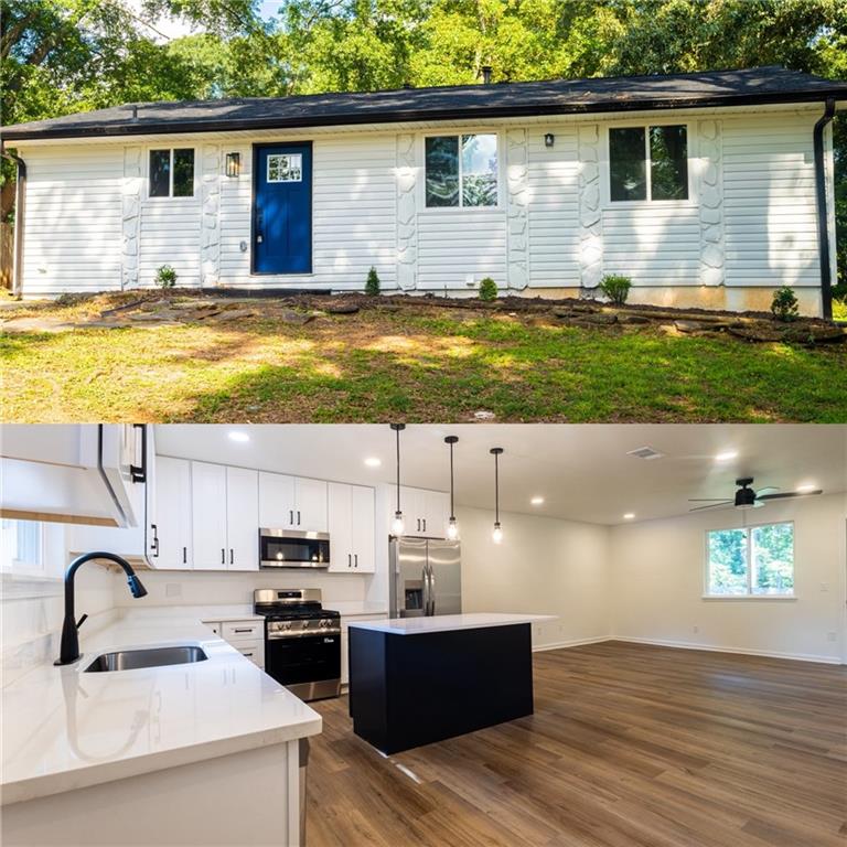 Come explore this fully renovated Stone Mountain beauty—a perfect blend of comfort, style, and modern updates. This 3-bedroom, 2-bathroom ranch offers 1,176 square feet of bright, open living space with brand-new energy-efficient windows and luxury vinyl plank flooring throughout. The designer kitchen features new cabinetry, quartz countertops, stainless steel appliances, and a center island ideal for everyday meals or entertaining. The spacious primary suite includes a walk-in closet and a private en-suite with a tiled shower surround, while both bathrooms feature sleek finishes and updated tile flooring. A private driveway and a backyard bordered by fencing on multiple sides provide space to relax or entertain. Conveniently located near Hwy 78, parks, schools, and shopping, this move-in ready home is waiting for its next owner. ***INQUIRE ABOUT DOWN PAYMENT ASSISTANCE AVAILABLE FOR THIS HOME***