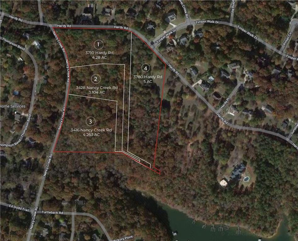 Bulk & Save! 4 Lots! Location, Location, Location! Large acreage lot on Lake Lanier in highly sought-after Hardy Road/Nancy Creek area. Located across from Chattahoochee Country Club. Close to the city but has North Hall schools! This beautiful property comes with double slip dock and 4.103 acreage. Great cove for long views, to ski, tube or relax. Area of luxury homes and very private. Don't miss your opportunity for this unique lot. Owners are licensed Real Estate Agents and Brokers.