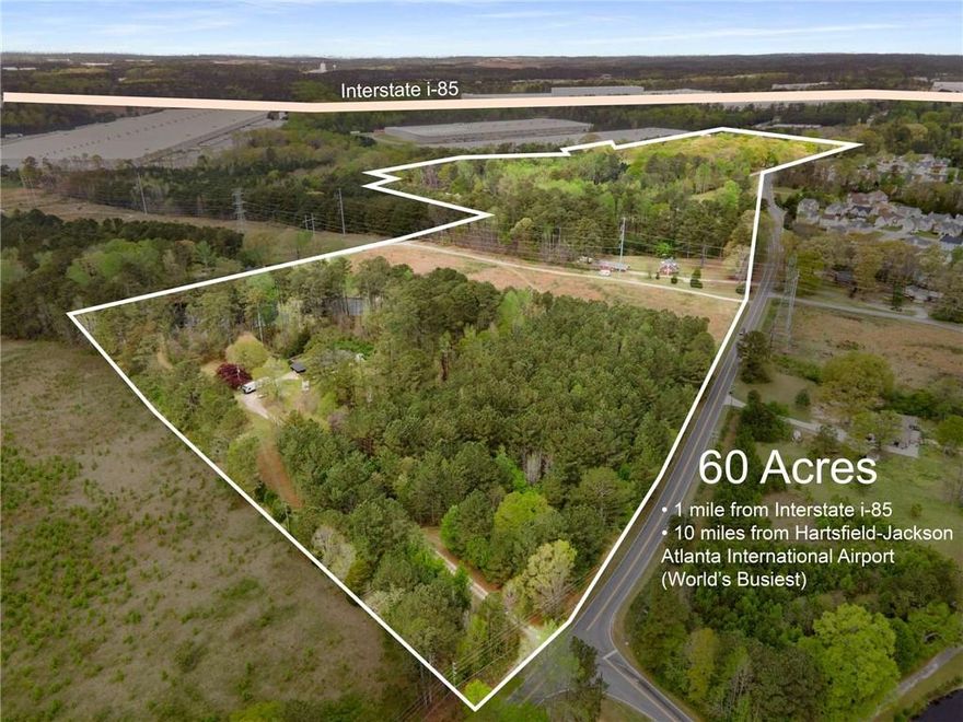 **Investment Opportunity!** Welcome to South Fulton County, Georgia, USA. This property comprises a 60+/-acre assemblage currently zoned AG1, with potential for commercial and mixed-use zoning. It is conveniently located just 1 mile from Interstate 85 (Tyrone/Fairburn Exit 61), 10 miles from Hartsfield-Jackson International Airport (the world’s busiest), and 6 miles from Trilith Studios, the second-largest movie production studio in the country. The property features three access points, and all utilities are available, including sewer access in some areas. If you need road frontage, this property has 4,896 feet of frontage along two roads.   **Complete Assemblage:** 9301 Bohannon Road; 8125 Bohannon Drive;  8145 Bohannon Road ; 8145 Bohannon Road ; 8155 Bohannon Drive Rear Lot ; 8155 Bohannon Drive ; 8156 Bohannon Drive ; 8355 Bohannon Road; 8365 Bohannon Road; 8385 Bohannon Drive 
Youtube video:   https://youtu.be/BCuxLdvfsP4 
Do not walk the property without an appointment, as the homes are occupied. Also, be aware of dogs on the premises.