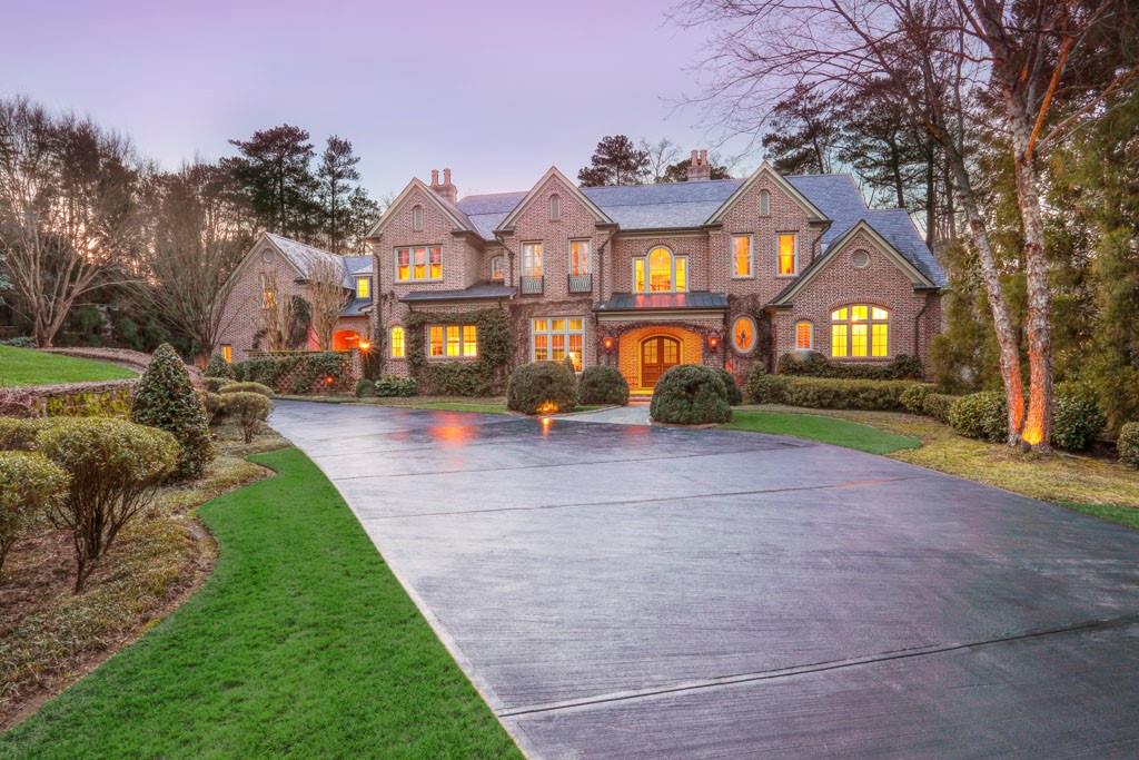 Privately situated on 1.55 acres in Buckhead & in close proximity to the best schools,this custom built English Manor home features luxury finishes such as handmade brick,copper gutters, slate roof & aluminum clad windows.Light filled & immaculately maintained.Home also includes antique oak floors.12 ft ceilings main/10 ft upper,main level master suite with his/her baths & closets.Design Galleria renovated kitchen&bar, fully renovated master/second master baths&full apartment with separate entrance over 4 car garage.Walkout saltwater pool/spa,pavilions and grassy area.