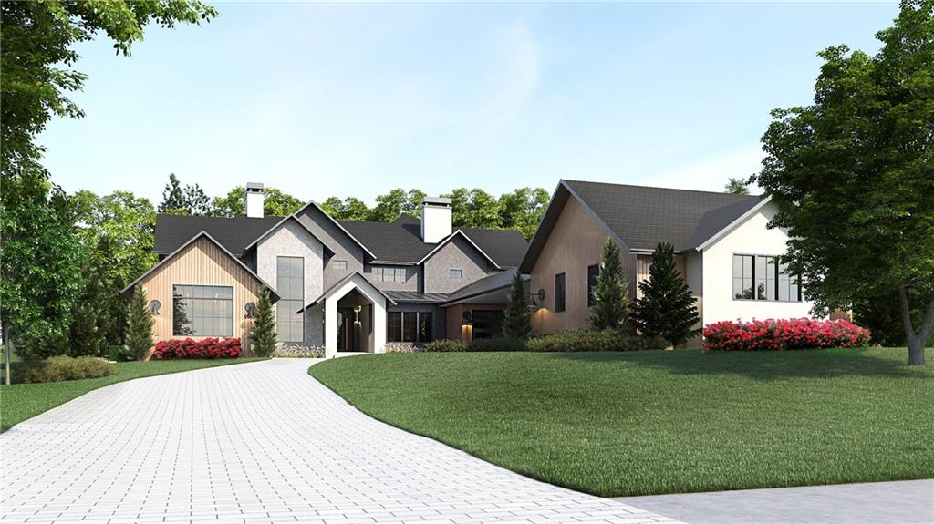 Luxury at its best in Downtown Alpharetta. Absolutely fabulous new construction home with an abundance of stunning appointments and beautifully level, private lot. Foyer opens to tall windowed stairwell and two story Great Room with fireplace. Glass wine room. Flex Room/Dining Room is at the front of the home. Spacious Kitchen includes very large island, top of the line appliances, custom cabinetry, breakfast/dining space that overlooks the pool, walk-in pantry, and wonderful scullery kitchen with additional appliances and additional sink and dishwasher. Full mudroom and main level Laundry Room. Luxurious main level owners suite features a fireside sitting area, coffee/beverage bar, french door access to covered patio, fabulous owners bathroom with spa shower, soaking tub, his & hers toilet rooms, and double vanities. Vaulted owners closet includes built-ins and mirrors. Office/Exercise Room overlooks back patio, pool, and private yard. Entertainment Room/Billiards Room/Game Room complete with a Family Room and bar area has slider doors that open out to covered patio and covered outdoor kitchen and grilling area. Pool Bathroom. Additional main level Guest Suite/Exercise Room with private bathroom and walk-in closet opens out to patio and overlooks yard and pool. Upper level features three bedroom suites-each with a private bathroom and walk-in closet, an upstairs laundry room, and a large loft/media room that opens to covered deck overlooking the pool. The back yard is a relaxing paradise with saltwater pool and tanning ledge, hot tub, covered patio with fireplace, another covered patio at the billiard room & bar, outdoor kitchen, and private level backyard that is fenced. Four car garage- two front facing and two rear facing are connected by a covered motorcourt. This luxurious home is ideally located close to Downtown Alpharetta and is situated on almost 3/4 acre lot.
Beautifully appointed house is under construction and will be completed September 2025.