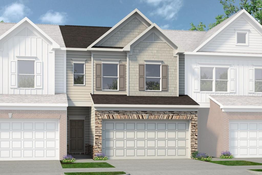 Move in Ready December! The Maddux II plan, located in Smith Douglas Homes Sanders Park community. This 3BR/2.5BA townhome with a two-car garage features an open concept floorplan with a living-kitchen-dining combination. Entry foyer with convenient coat closet ideal for greeting guests. A linear fireplace is the focal point of the room of the family room and black interior finishes add a modern flair. The kitchen has upgraded cabinets with 42: upper for additional storage, a tile backsplash, pantry, granite counters, and LVP flooring throughout the living areas on the main floor and in the primary bath, hall bath and laundry. An open iron rail stairway on the first leads to the second floor, where you will find the owners suite with a substantial closet, and a large tile shower. Two bedrooms, a shared hall bath and a convenient laundry room finish out this floor. Nine ft ceiling heights on both levels. Planned neighborhood pool and the lawn maintenance included in your HOA fees leaves you more time to do the things you love! Photos are representative of plan not of actual home being built. Seller incentives with the use of preferred lender.