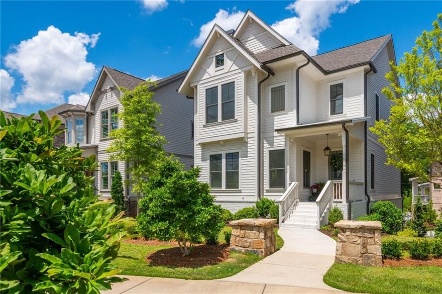 PRIME Downtown Alpharetta location – walk to it all! Welcome to this stunning 1.5-year new, modern victorian.  Just steps from the main square, farmers market, restaurants, and the Alpha Loop. The at-home chef will appreciate Wolf, Sub-Zero, and Cove appliances, a 6-burner Wolf cooktop, pot filler, smart vent hood, and ceiling-height cabinetry for both style and storage. The kitchen flows seamlessly into the dining area and living space with 10-foot ceilings and abundant natural light. Upstairs, the owners suite is a peaceful retreat with a tray ceiling and a wall of windows. The luxurious spa-like bath features a freestanding soaking tub, floor-to-ceiling tile, frameless glass shower with rain head, dual vanities, and a custom-organized walk-in closet. Two additional guest rooms or home office spaces, a full bath with frameless glass shower and dual sinks, and a laundry room with a window complete the upper level. The finished terrace level offers flexible space for a fourth bedroom, recreation/media room, and home office.  Enjoy outdoor living with two covered porches. Enjoy relaxing and grilling this summer on the rear porch or stroll from the front porch into town.  Additional features include the oversized 2-car garage and 2-car parking in the driveway.  Pre-wired for electric vehicle charging. Irrigation system.  All lawn and landscaping maintenance is included.  This home offers a lock-and-go lifestyle in one of the most desirable locations in Alpharetta. With quick access to GA-400 via nearby Haynes Bridge Road, you're perfectly positioned for both work and play. Don't miss this rare opportunity to own a luxury home steps from everything Downtown Alpharetta and Avalon have to offer!