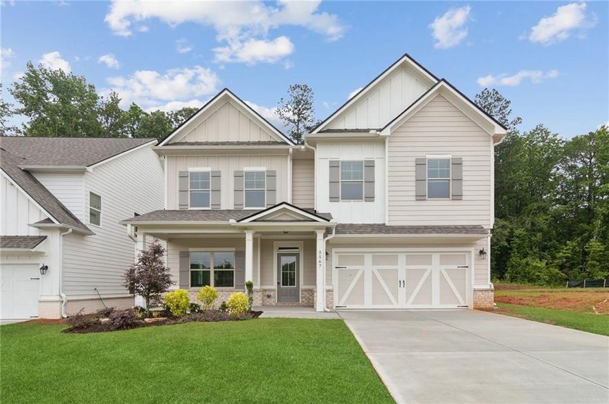 Built by EMC Homes GA, "Move-in Ready June 2025" ***$15,000 in FLEX CASH with Preferred Lender and Qualifying Purchaser. ***The Madison Plan 4 beds/3 baths. Covered Front Porch and Covered back Patio, Foyer entrance, Kitchen & Dining Room Open to Family room, Granite kitchen- island, Painted cabinets, Stainless Steel appliances/tile back-splash. Full bedroom and Bathroom on the Main Level. Two piece crown molding on main level family room & Owners suite, Hard surface flooring on entire main level. Huge Media Room on Second Level. Owners Suite w/trey ceiling, separate tub and shower, double vanities. Tile flooring in all of the bathrooms. Ask Agent for details. Mulberry Summit is an new home development in Flowery Branch. Mulberry Summit is minutes drive from I-985, Mall of GA, Cherokee Bluffs Park, Van Pugh North Park, lake Lanier Island, Downtown flowery Branch farmers market and some of the best shopping centers and entertainments.*****