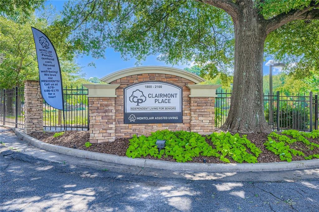 Clairmont Place is a wonderful 55+ community that is in-town and close to everything, yet peaceful and beautiful. Unit 325 is a spacious one bedroom/one bath condo. It features all new kitchen appliances, hardwoods in the main living area and carpet in the bedroom, a bright and beautiful sunroom, good closet space, and a very functional layout. The bathroom has a walk-in shower with a sliding glass door and a large vanity. The complex features many amenities including a private lake, recreational activities, meals in the full service dining (lunch or dinner your choice daily), linen service, weekly cleaning service, maintenance & emergency services, 24 hour security, a concierge and much more. The complex is near Emory, the CDC, right across from the VA hospital and close to Toco Hills and Decatur. The walking trail at the private lake connects to miles of public trail. There is a small locked storage unit for your extra boxes and suitcases just down the hall.