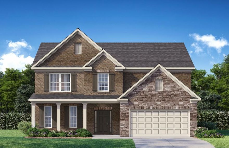 Butner Estates community is ready to welcome you to your new South Fulton, GA home at 3830 Kastler Drive! This Lynnbrook floorplan is a beautifully designed 4 bedroom, 3 bathroom, and 2-car  garage home with an open concept layout in 3,045 square feet.  Walk off of the front porch into the welcoming foyer. A coffered ceiling dining room sits immediately to the left. As you continue into the home, you walk into the main living open concept living area. The family room is the perfect place to relax with family and friends in front of the cozy center fireplace. The family room is open to the kitchen and breakfast nook, with doors leading out to the covered back porch. The updated kitchen boasts white cabinets, a butlers pantry, mosaic-style backsplash, quartz countertops, and stainless-steel appliances. A bedroom and bathroom on the main level is the perfect space for a guest room or study.  On the second level, 2 additional rooms, with walk-in closets, and a dual vanity bathroom make up one side. On the other side of the second level sits the primary suite. The spacious primary suite offers homeowners the chance to rest and relax with the dual quartz vanity, separate tub and tiled shower, and large walk-in closet. The laundry room sits right outside of the primary suite for easy access. The expansive bonus room with a closet, that can be used as a media room or living space, rounds out the second level. Schedule your tour of 3830 Kastler Drive with our agents at Butner Estates to make South Fulton, GA your home!
