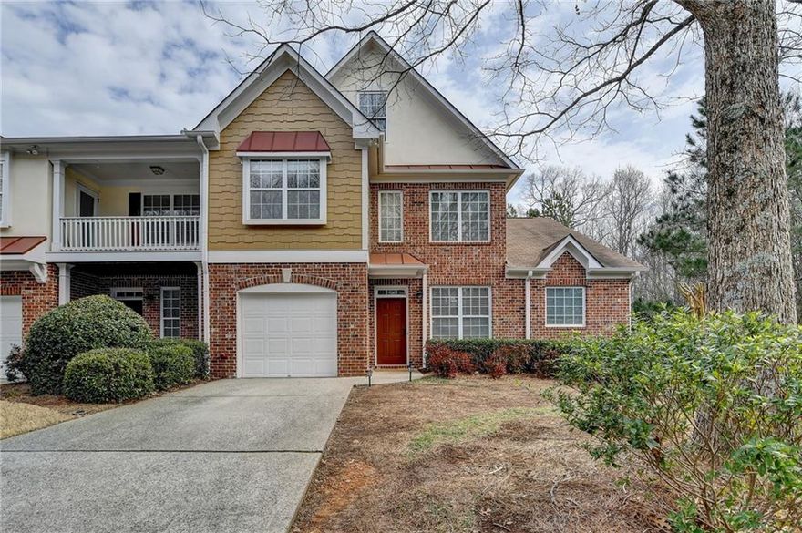 New 4-ton HVAC, New ceiling fans, New carpeting/padding, New flooring in kitchen and primary bath, new dining room chandelier. Highly desired and rare primary bedroom on main End unit townhome with loads of natural light, expansive primary suite bathroom. Large private back and side yard. One of the best open concept floor plans in the neighborhood with 2 story stacked stone gas fireplace, pass through solid surface countered island kitchen with a separate den that could be a great home office, that leads to a private patio area and expansive back yard. 17-acre lot (huge for a townhome) that backs up to community property making for a very large private back yard feel. 2548 square feet of living space. 3 large bedrooms upstairs plus a nice loft space that would make a great game room or TV space or extra office space. Large island kitchen with direct venting over the double oven gas range, newer dishwasher and newer LG French door refrigerator. The Den off the kitchen that would make a great home office, breakfast room/keeping room. Main floor Powder room located near the laundry room. Hardwoods on the main floors with brand new plush high-end Karastan wall to wall carpet. Easy convenient walk to the pool/cabana. trash pick-up, exterior maintenance, yard maintenance. Excellent Forsyth County schools!!!  No smoking. Washer and dryer, refrigerator included with rent. Home is also listed for sale. #7517635