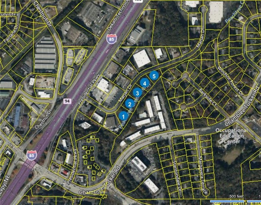 3135 - 3199 Marjan Drive (the “Property”), an assemblage of 5 unimproved land parcels totaling +/- 4.82 acres, is available for sale. It is zoned "Light Industrial" and is located right off the intersection between I-85 and I-285. This assemblage is within Dekalb County and near a busy commercial corridor (Shell Station, Quick Trip, McDonalds and Waffle House).
