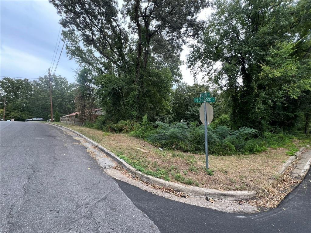 View of asphalt street with curbs and traffic signs