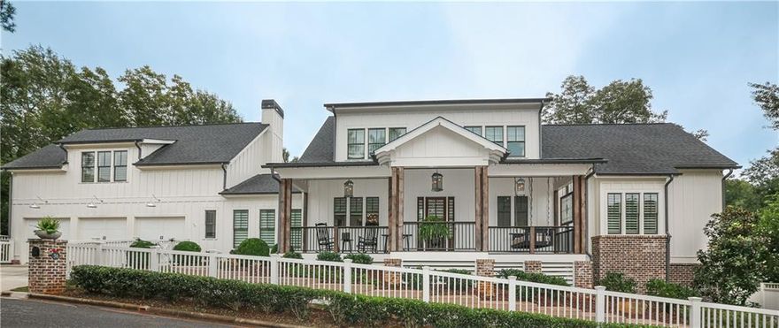 Live the enchanting lifestyle of Historic Roswell in this stellar modern farmhouse on sought after Long Circle. Just steps to the vibrant shops and restaurants of Canton Street, this beautiful home features a luxurious owner's suite on main level and a coveted 3 car garage waiting for your golf cart. Light streams through this Impeccably appointed open floorplan with features found in custom new construction including shiplap siding accents, gorgeous lighting, distinctive door and cabinetry hardware, and extraordinary outdoor entertaining space. Exquisite kitchen with inset cabinetry, marble countertops, 6 burner/griddle stainless Thermador range and pot filler, built-ins, and farmhouse sink.  Each room is thoughtfully conceived with extreme attention to design and function from the delightful mudroom area to finished flex bedroom / recreation /office space over the garage.  The terrace level offers an inviting living space for media, game day, gym, and great storage.  The expansive front porch with fully fenced yard is perfect for you and your pup to welcome guests. Fall evenings will be enjoyed on the covered back porch with fireplace and amazing private patio with outdoor grilling station. Truly a very special home in an idyllic location.  Even potential for a pool!