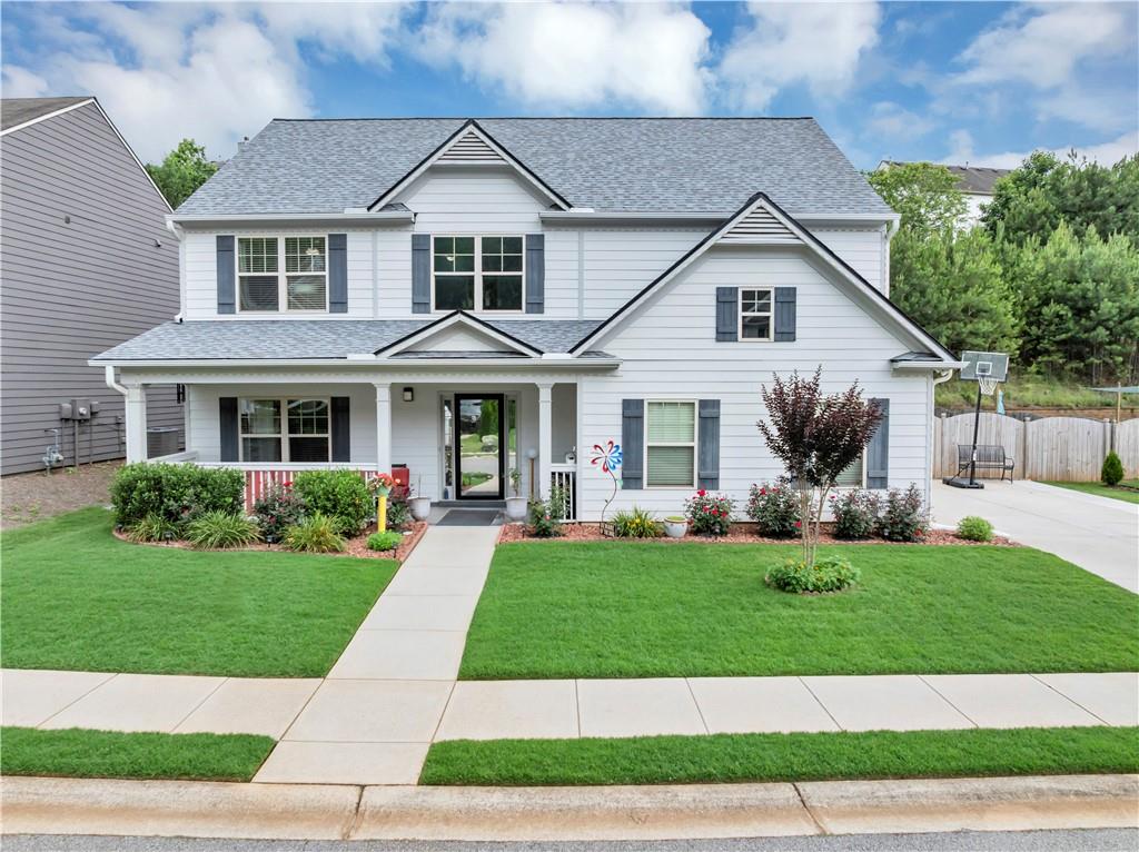 Welcome to this beautifully designed 5-bedroom, 3-bath home that offers the perfect blend of comfort and convenience. The main floor features a formal dining room, an inviting family room with an open and updated eat-in kitchen with white cabinets, creating a warm and welcoming atmosphere, as well as a full bedroom and bath-ideal for guests or multi-generational living. Upstairs you'll find a thoughtfully placed laundry room, 4 additional bedrooms and 2 additional baths, including a spacious primary suite.
Step outback to enjoy the extended covered back patio and fenced in backyard, perfect for entertaining or relaxing evenings at home. This home combines functionality with style offering plenty of space and features to fit any lifestyle.
PETS ON PREMISES< Please DO NOT enter without a confirmed appointment, thank you