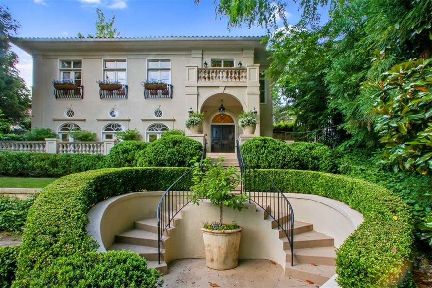 Fully furnished with luxury designer brands included in the price. For the most discerning luxury real estate connoisseur, this masterpiece sits high off the street with Midtown skyline views, alley access drive, stunning terraced landscaped front entry in Atlanta’s most coveted Ansley Park neighborhood, and surrounded by Ansley Golf Club, Atlanta Botanical Gardens, Piedmont Park and walking distance to your favorite stores, shops, and restaurants. This art lover’s paradise is an elegant mix of Modern-Contemporary and European Elegance with original design by architect Keith L. Boskoff and fully renovated by renowned Interior Designer, Jill Vantosh. European chandeliers are included and the most luxurious finishes available in today’s market. 11’ to 15’ foot plus ceilings throughout, including a full 2 story open winding staircase. With a sprawling open floor plan made for entertaining, you can enjoy the multiple open-air balconies, stunning custom gourmet kitchen with Gaggenau and Sub Zero appliances, open-air exterior European courtyard with grilling station, water feature, and exterior stacked stone fireplace while retreating to the beautiful wood-paneled library/lounge for an after-dinner cocktail. Retire to a stunning master suite complete with balconies with skyline views, Venetian ceiling treatment, marble fireplace, oversized zero-entry shower, Duravit bidet and toilet, oversized custom master closet, his and her floating vanities, and so much more. Simply too many luxury amenities to capture in words.