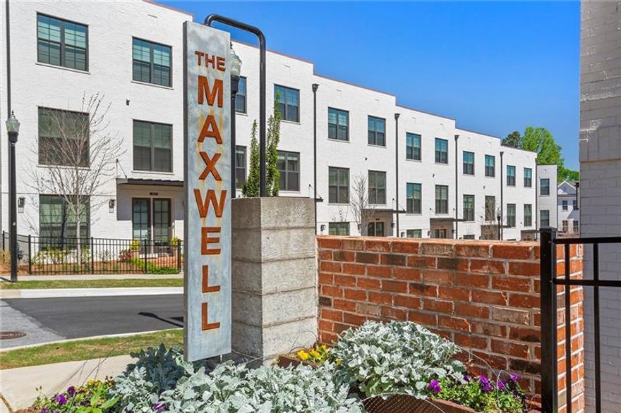 Great opportunity to live at The Maxwell--the premier walkable community of luxury townhomes and condos connected to all that is happening in Downtown Alpharetta! Executive living in luxury 1 bedroom/1-and-a-half bath includes an exquisite kitchen with quartz countertops, stainless appliances, oversized island, pantry & upgraded white cabinetry. Living space is open and spacious with 10' ceilings. Enjoy your morning coffee and evening beverage in privacy with treed views from the covered balcony. Other features include built-in shelving, LG Washer/Dryer stack, 3-stage iSpring WATER PURIFICATION whole house system, volume ceilings, large walk-in closet off the main bedroom, double vanity bath with oversized frameless shower and separate water closet. Extended driveway off the 1-car EPOXIED garage lends ample space for an additional vehicle. Some photos are virtually staged. The Maxwell is a vibrant, executive community with resort-style amenities including a fire pit, grill, Bocce ball court, sparkling pool, community room and pet-friendly areas. Easily access the AlphaLoop, Maxwell Retail and Restaurants, and Downtown Alpharetta. Best of all, very low HOA fees!
