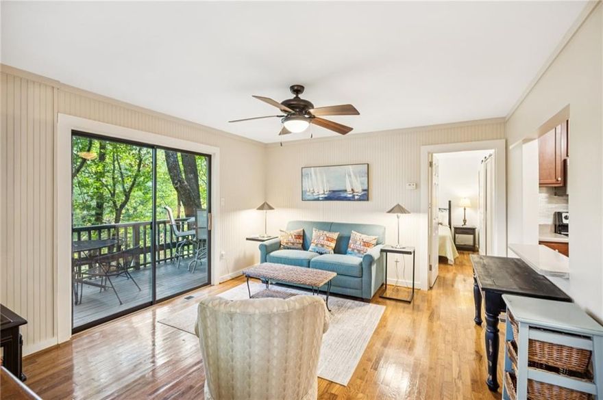 Discover the perfect mountain retreat in this beautifully updated 1 bedroom, 1 bath condo nestled in the heart of Big Canoe. Offering both comfort and style, this home features a private, covered entry with space for storage. Upon entering you will see beautiful hardwood floors throughout, a completely renovated kitchen with modern finishes including SS appliances, new cabinetry and a spacious pantry, a large living and dining space which includes a sleeper sofa with LAZBOY Tempur mattress for guests and access to a covered deck where you can where you can take in peaceful, seasonal lake views and the tranquil sounds of the forest and creek. Step into the primary suite with wooded views, his and hers closets and an updated bathroom with a spacious, newly tiled, walk-in shower and built in shelving for extra storage and a laundry closet with stackable washer and dryer.  Whether you’re seeking a weekend getaway, a full-time residence, or an investment opportunity, this condo delivers the ideal blend of privacy, convenience, and mountain charm and is being sold furnished so just bring your toothbrush! It is located just minutes from Big Canoe’s amenities—including golf, tennis, pickleball, bocce, fitness center, indoor and outdoor pools, hiking trails, lakes, a marina and the clubhouse—this move-in-ready condo invites you to experience the best of mountain living in a secure, gated community just an hour north of Atlanta.