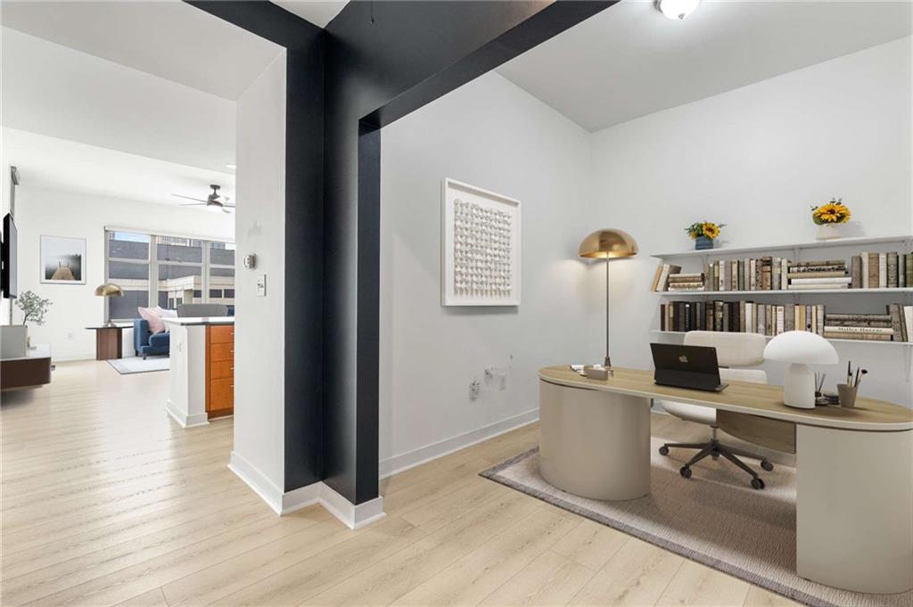 Discover elevated city living in this oversized 1-bedroom with a versatile den—ideal for a home office, guest room, or creative flex space. This beautifully updated unit features white oak-style LVP flooring throughout, a fully renovated bathroom with premium fixtures, and a brand new HVAC system installed in July 2025.
Enjoy sun-soaked, southern-facing views that flood the space with natural light and provide a stunning backdrop of the city skyline. Located in the heart of SoNo (South of North Avenue), you’re just one block from the historic Fox Theatre and MARTA, with quick access to both Midtown and Downtown. You’ll also be minutes from some of Atlanta’s most iconic attractions, including Ponce City Market, Piedmont Park, Mercedes-Benz Stadium, Centennial Olympic Park, the Georgia Aquarium, World of Coca-Cola, and State Farm Arena.
The building offers a full suite of luxury amenities, including 24-hour concierge service, a stylish clubhouse that doubles as a co-working space, a fully equipped fitness center, and a resort-style pool and entertainment deck complete with a fireplace, bar, and outdoor lounge seating—perfect for relaxing or entertaining guests.
This light-filled condo combines modern finishes, spacious design, and unbeatable access to everything Atlanta has to offer.