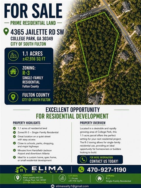 Vacant Land For Sale - 4365 Jailette Rd Rd<br/> South Fulton, GA 30349