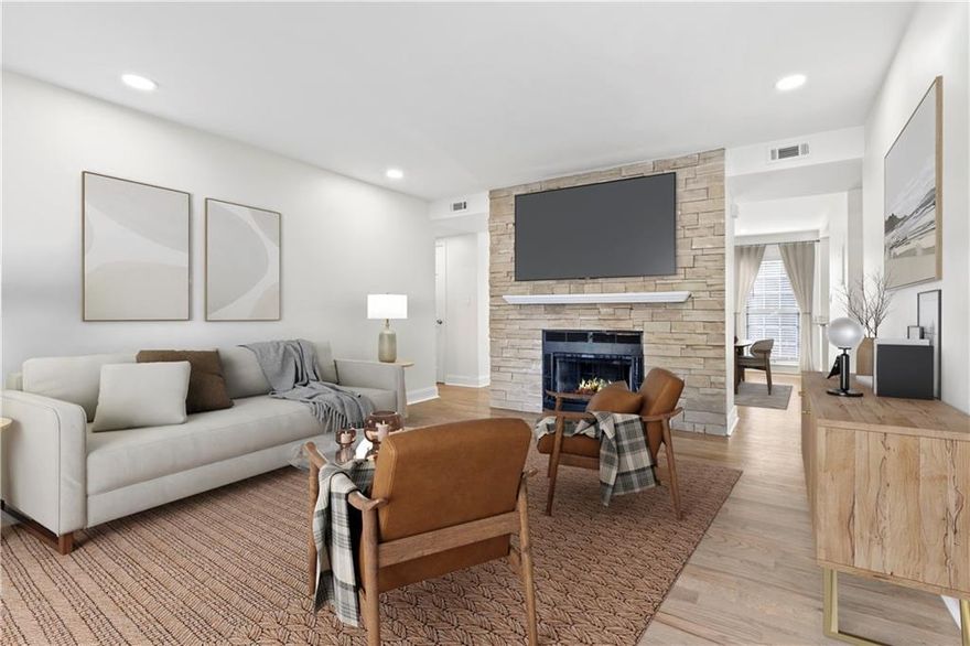 Just minutes from Marietta Square, this beautifully renovated 2-bedroom, 2-bath condo offers comfort, style, and convenience in a gated community with a pool and dedicated parking. Featuring brand-new luxury vinyl plank flooring, fresh paint, granite countertops, white shaker-style cabinets, and all-new appliances, the home combines modern upgrades with thoughtful design. The split roommate floor plan ensures privacy, with each spacious bedroom offering its own bathroom and walk-in closet, while the cozy living room with fireplace flows into a dedicated dining area and bright sunroom filled with natural light. Situated on the second floor with no neighbors above, this move-in ready condo provides peace and quiet while still being close to shopping, dining, and parks. Don’t miss your chance to own this updated home in a prime Marietta location—schedule your showing today!